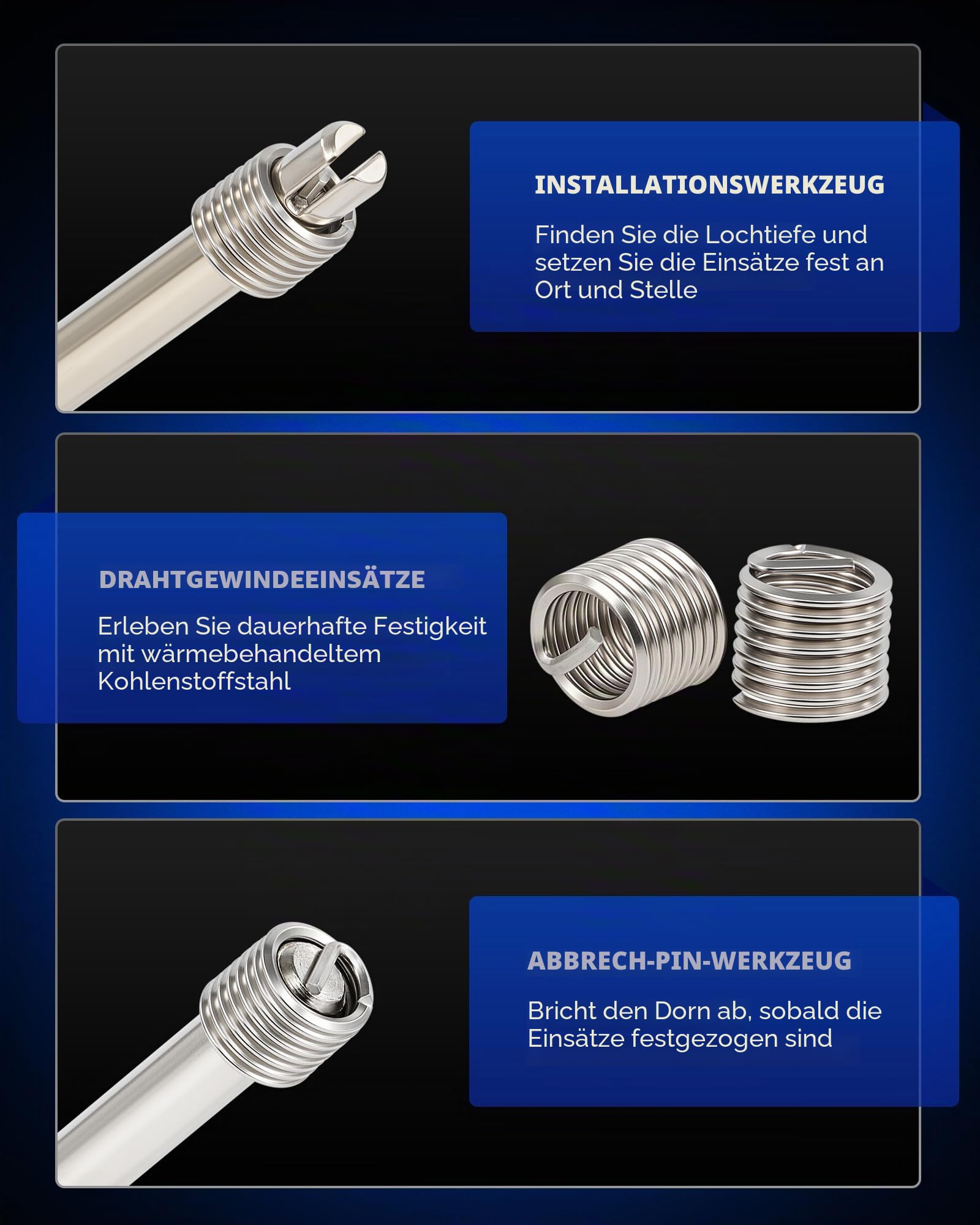 Orion Motor Tech Gewindereparatursatz 172-teilig, Gewindeeinsätze Set M5 M6 M8 M10 M12, Gewindereparatur-Set mit HSS Bohrern, Gewindebohrern und Drahtgewindeeinsätzen, Profi-Reparaturset für KFZ