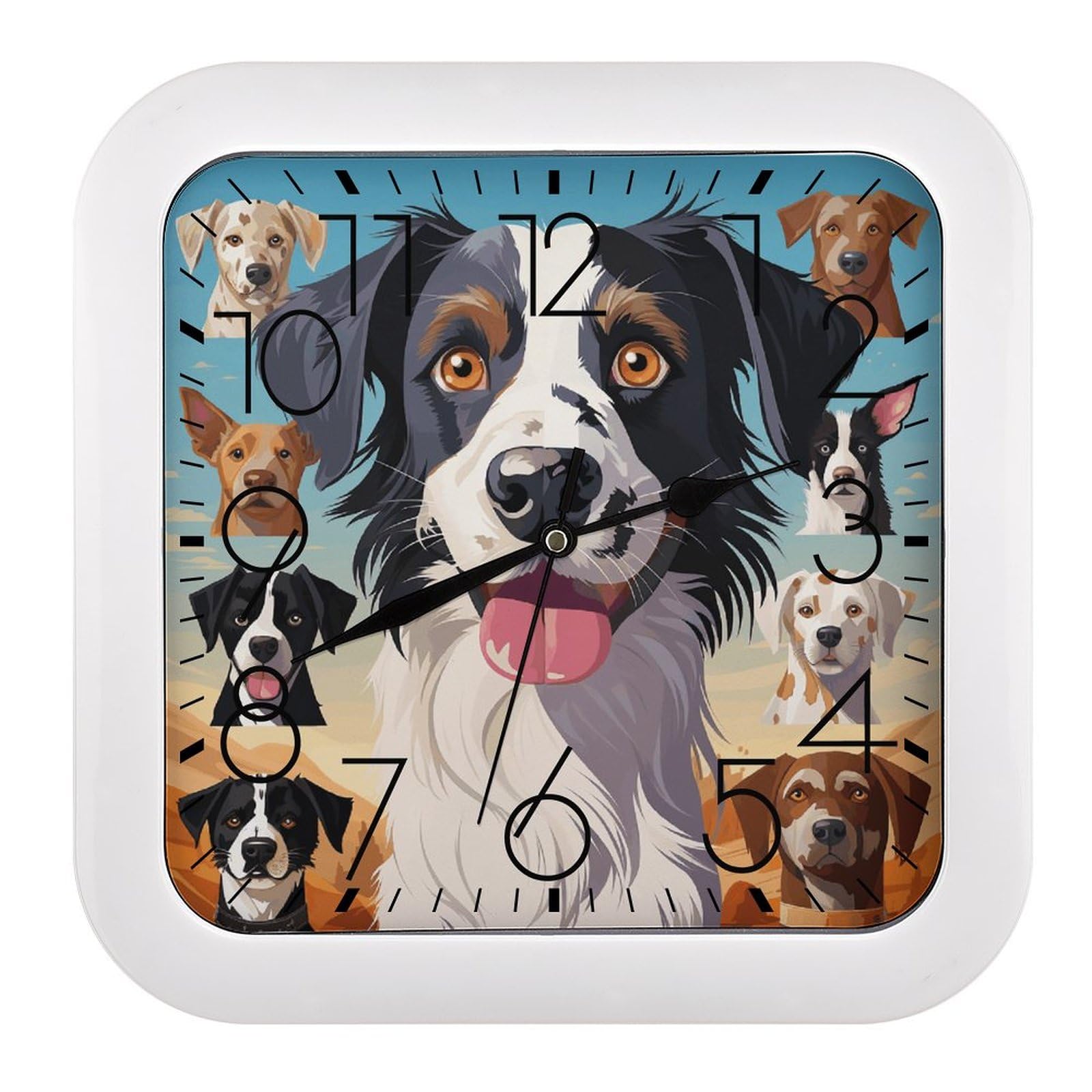 Horloge murale vintage chien montre carrée silencieuse salon