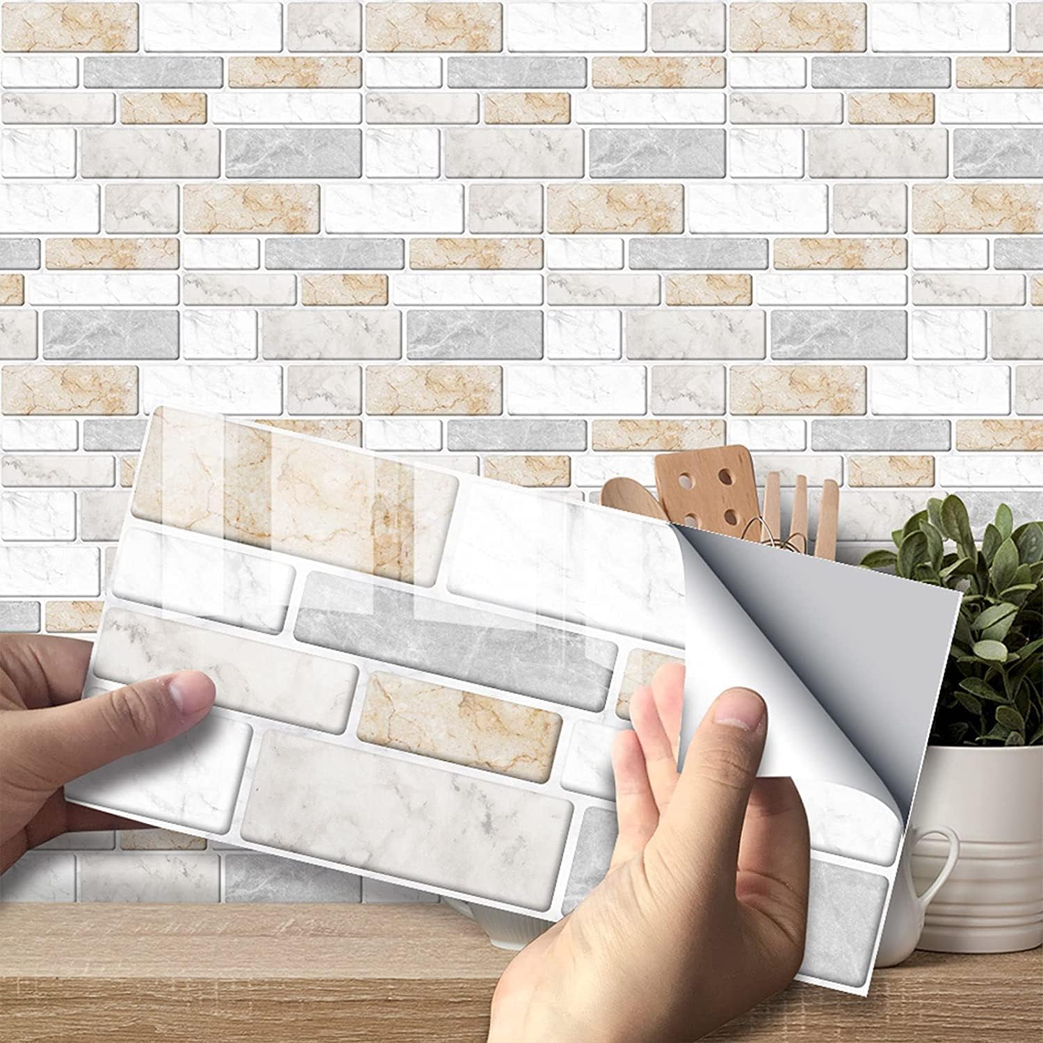SYOSI Peel and Stick Wall Tile, Tiles Stickers for Kitchen and Bathroom, Black and White Marble Style Stickers, Self Adhesive Stick Backsplash Tile Wall Stickers Home Decor 27pcs/Set (10 x 20cm)