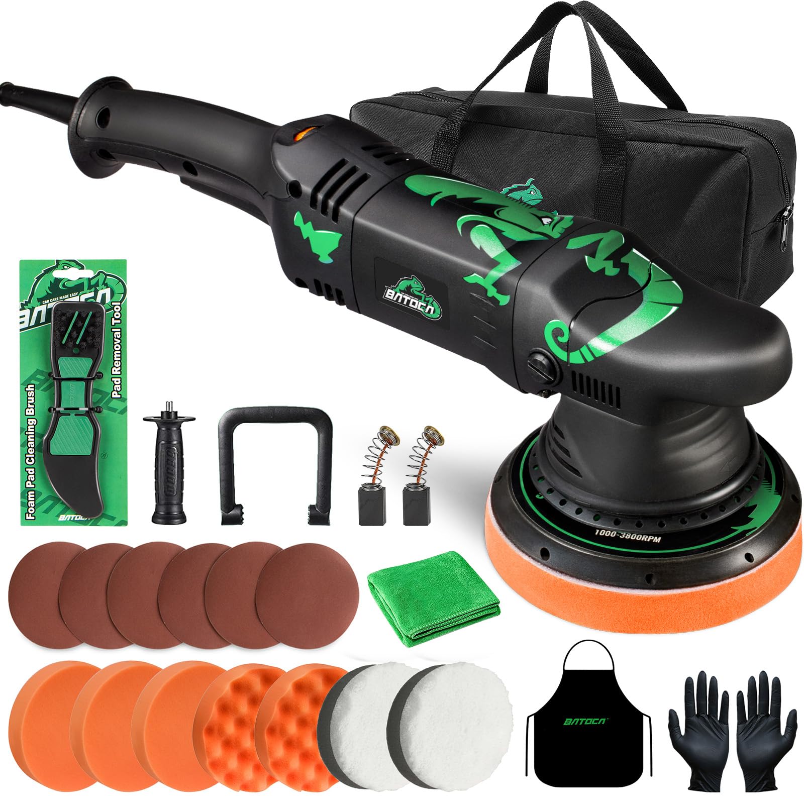 【2026モデル】BATOCA T1 ポリッシャー ダブルアクション 1100W 電動 車 15mm ランダムオービタル式 コード式 研磨機 【100V 六段変速・2500-5500RPM 】強力モータ 125mm 車磨き ヘッドライト バイク用 傷消しツール カーケア ツール 収納バック付 日本語説明書商品画像