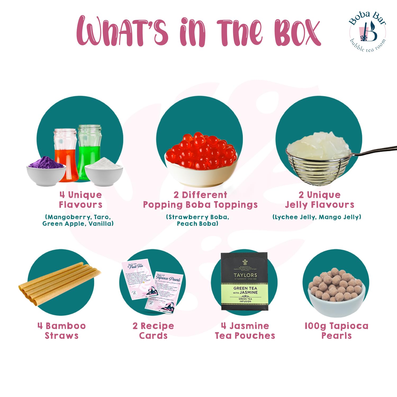 Coral Reef Kit de Té de Burbujas Mixtas 4 Porciones con Sabores de Té, Coberturas de Boba y Gelatina, Perlas de Tapioca