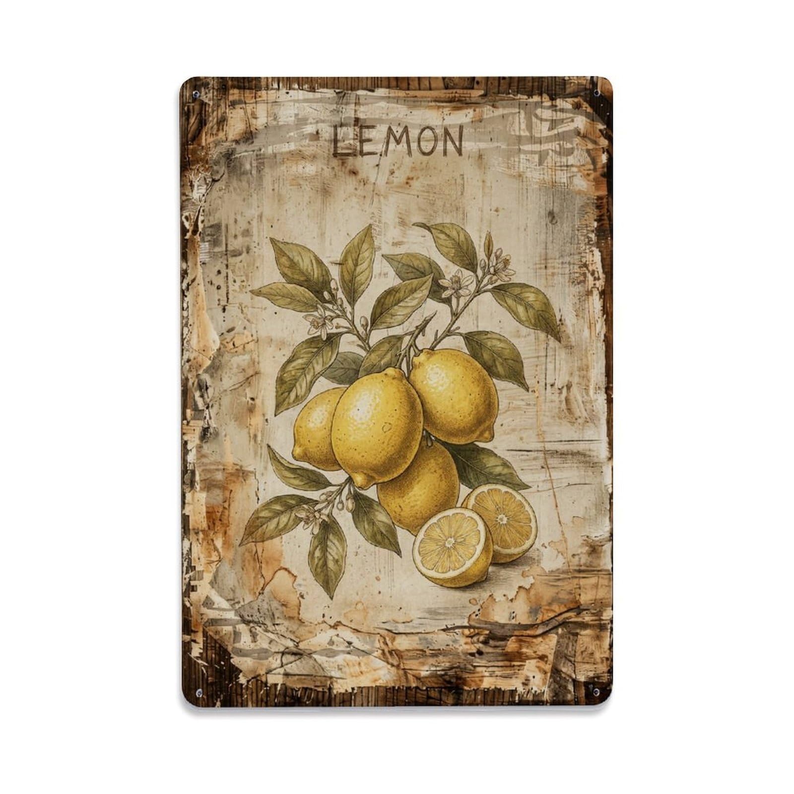 Lemon Citrus Fruit Vintage Metal Tin Sign Plaque Wall Decor for Cafe, Club, Garden Metal Poster 8x12Inch