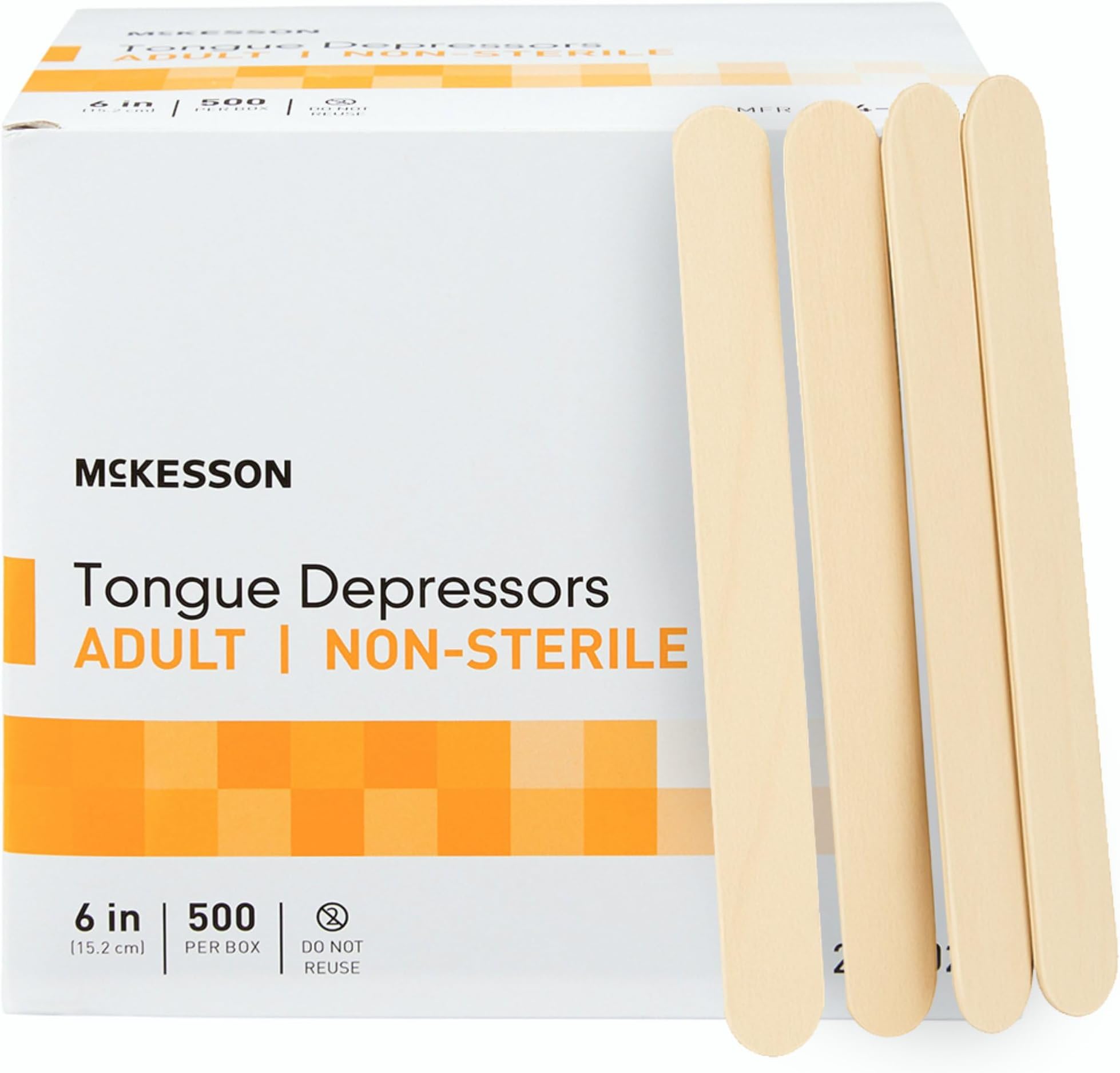 McKesson Tongue Depressors [500 Count] Adult Size, Non-Sterile, Wood, Unflavored, Splinter-Free, 6 in – Use for Medical, Arts, Crafts, Spa