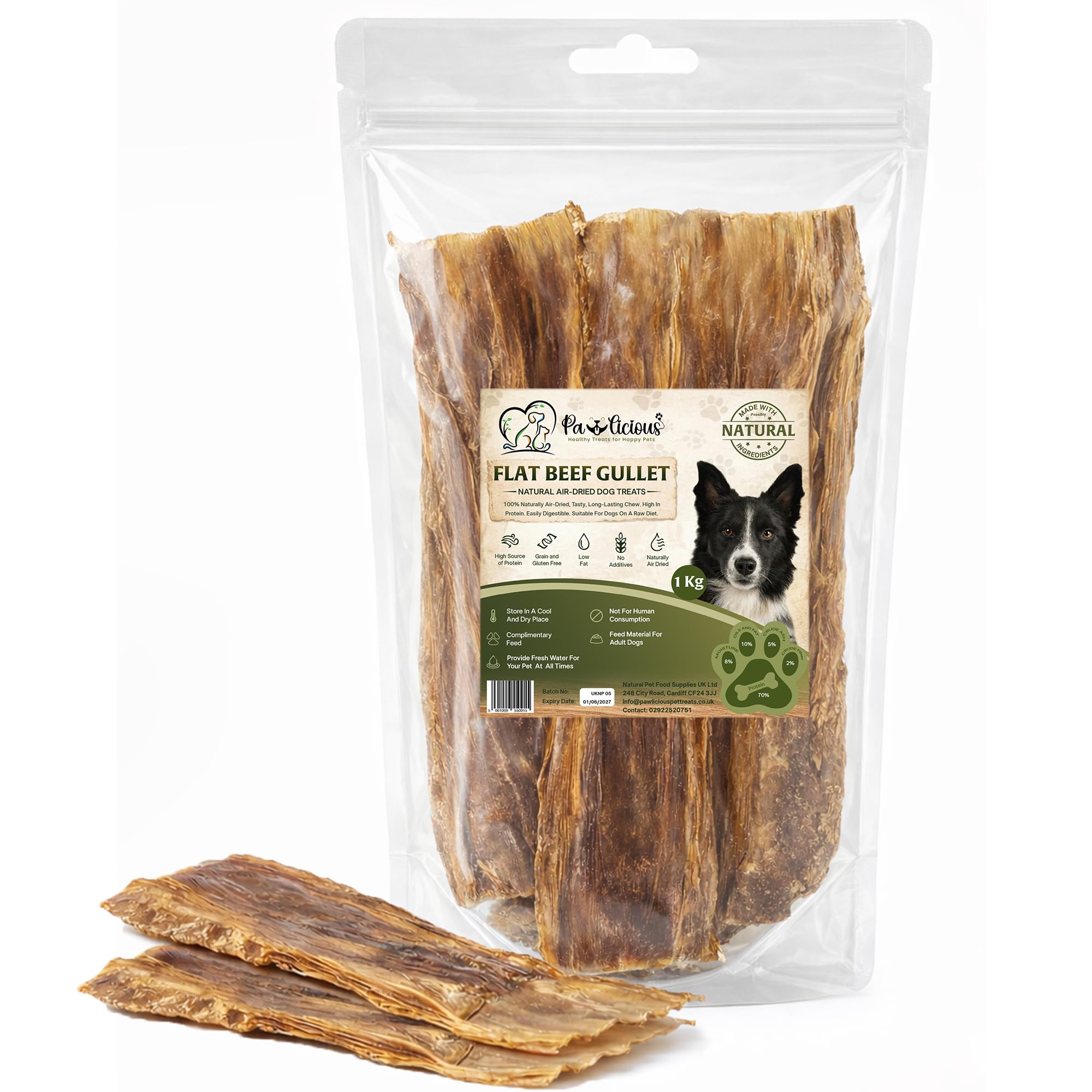Pawlicious Beef Gullet Flat Dog Chews 1Kg, Beef Gullet Food Pipe, Natural Air Dried Beef Dog Treats, Long Lasting High Protein Chews, Grain Free Dental Dog Treats for Medium & Large Dogs