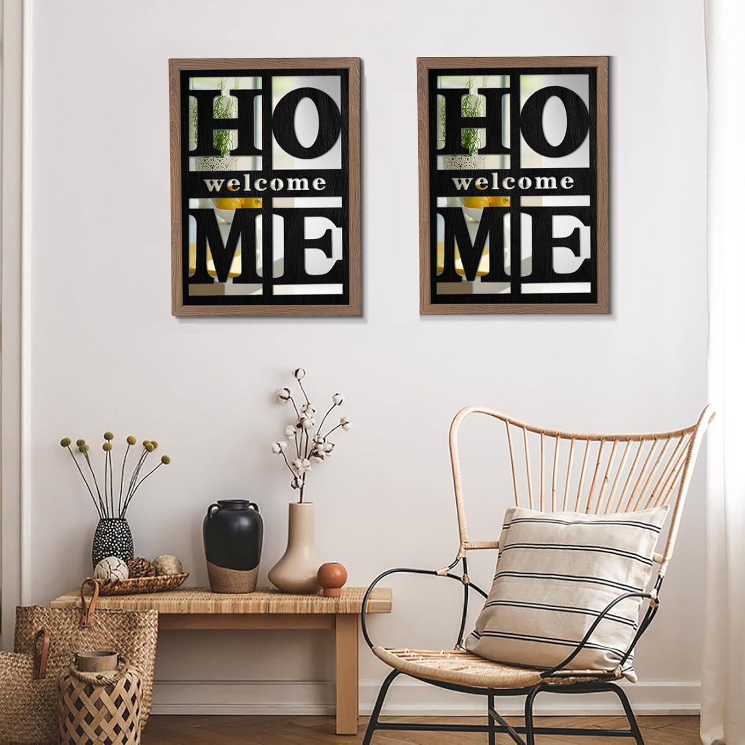 2 PCS Accent Mirrors，Home Signs Wall Decor， Rustic Farmhouse Wall Mirror for Living Room, Bedroom, Bathroom & Entryway 18”x12”