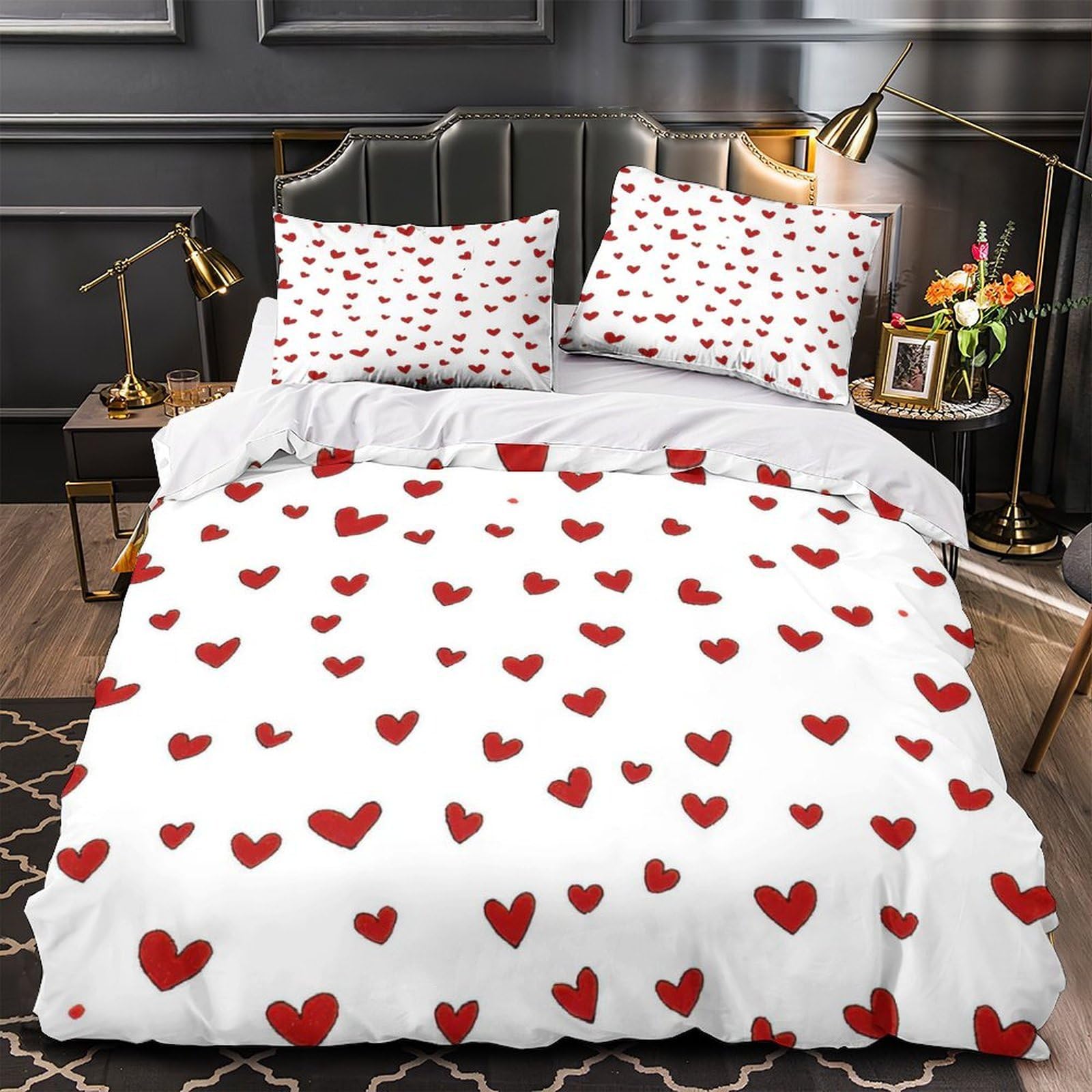Housse de couette 3D motifs cardiaques 140x200cm en microfibre douce pour lit enfant single