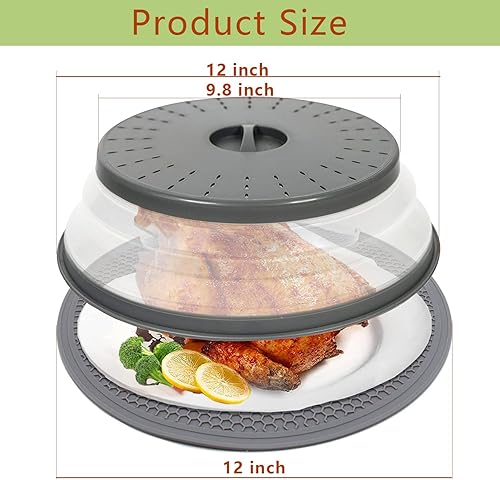 Miniatura 2 de Cubierta grande de salpicaduras de microondas de 12 pulgadas y alfombrilla de silicona, tapa de plato plegable ventilada de 12 pulgadas y tapete de