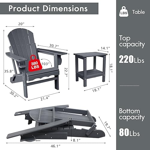 Miniatura 2 de CLOUDEEP Sillas Adirondack plegables, sillas Adirondack de plástico de gran tamaño que soportan 350 libras, muebles de exterior compuestos modernos