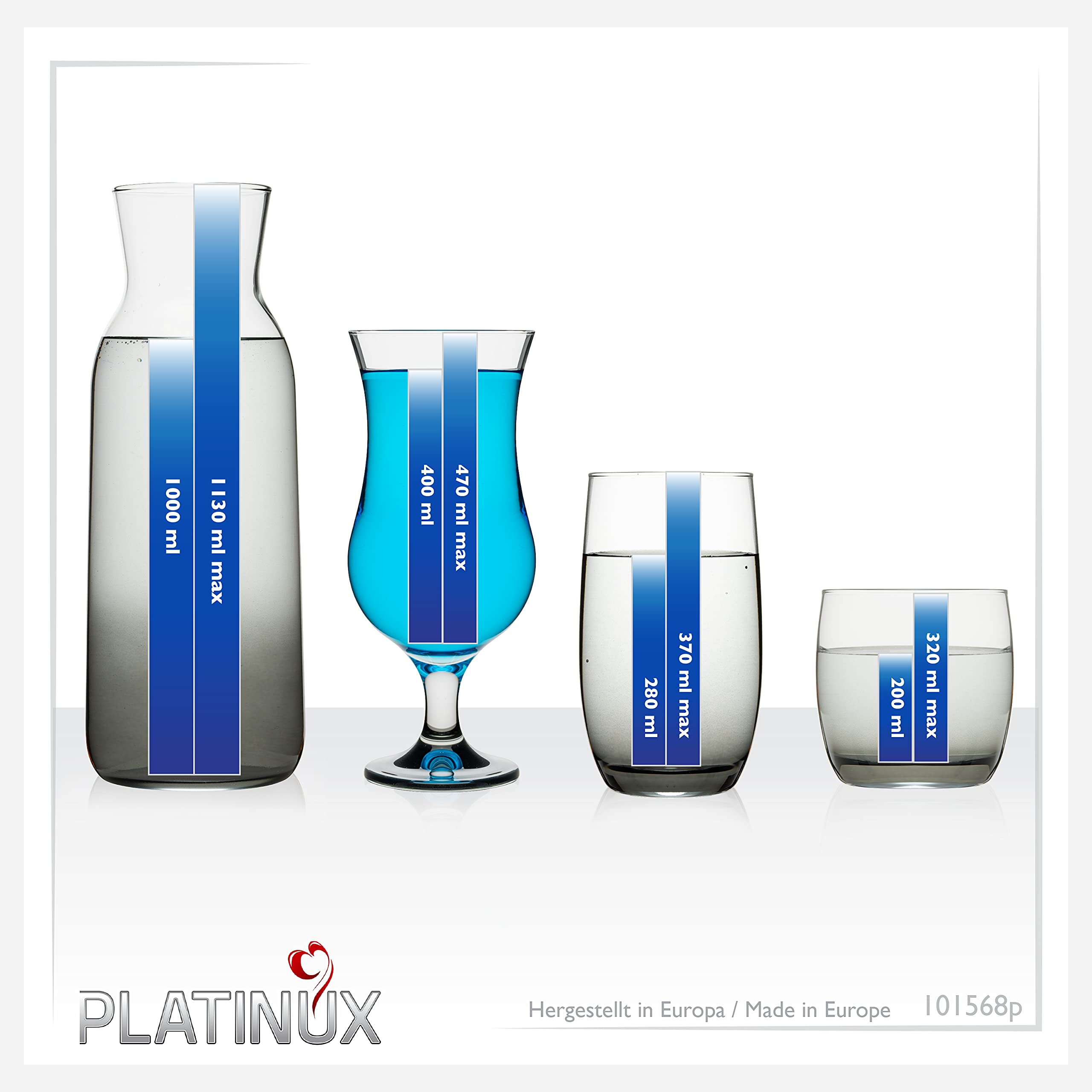 PLATINUX Juego de vasos y jarra con efecto ombré negro, 19 piezas de cristal, jarra de agua, vasos de cóctel