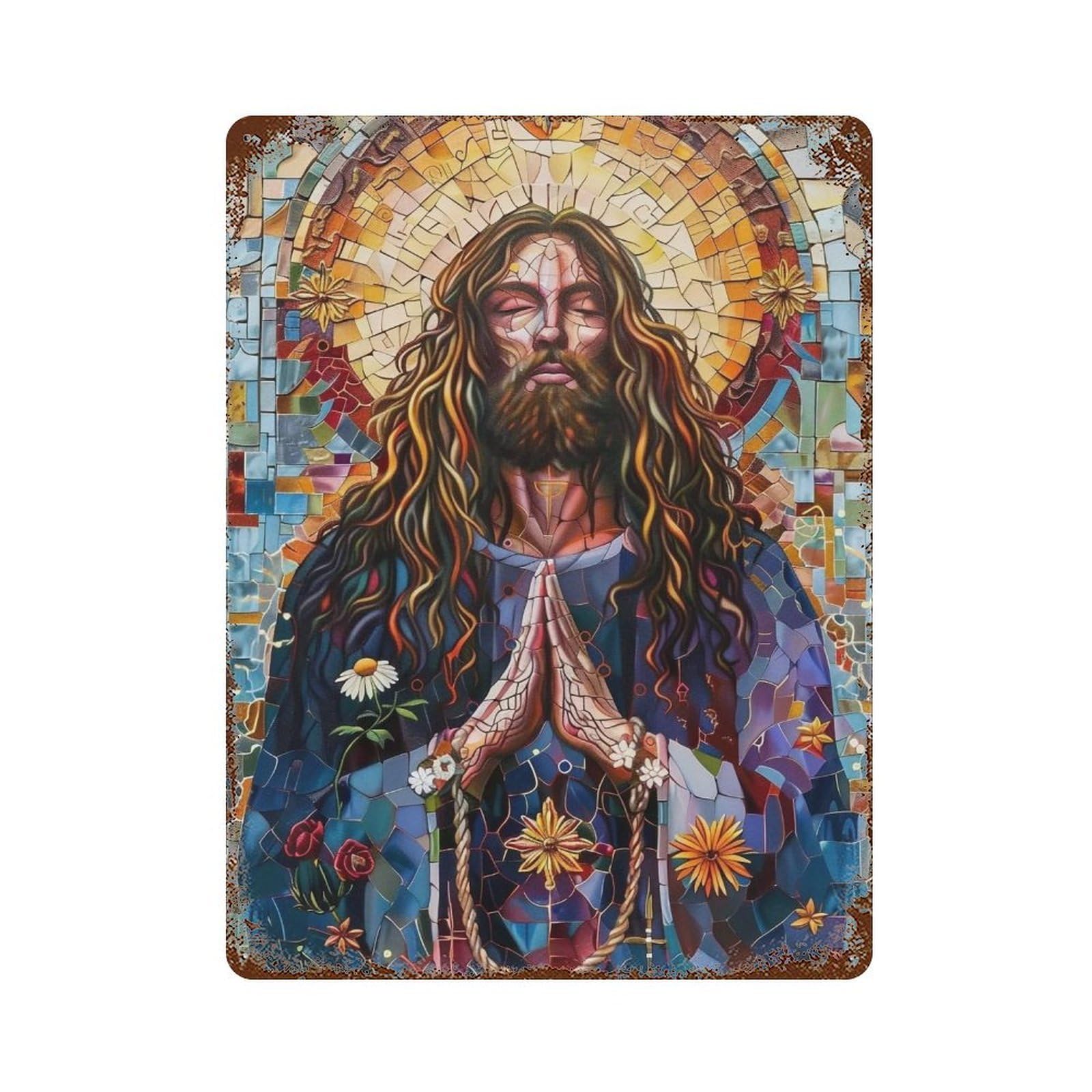 MGHTGRWE Floral Radiant Christ 01 Poster Wall Art Iron Vintage Metal Tin Sign Modern Home Cofffee Club Art Bar Shop Decor 40x30cm