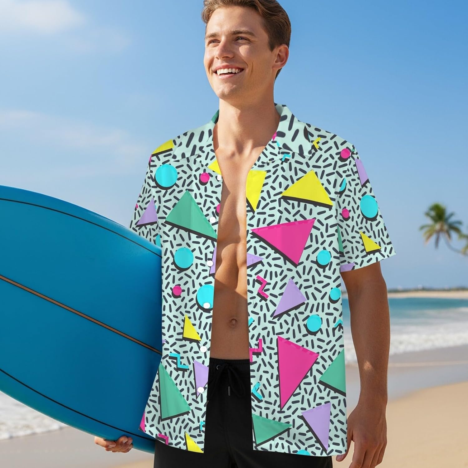 80s 90s Hawaiian Shirts for Men Vintage Button Down Short Sleeve Shirt, 80s Outfit Party Disco Beach Shirts - Image 3