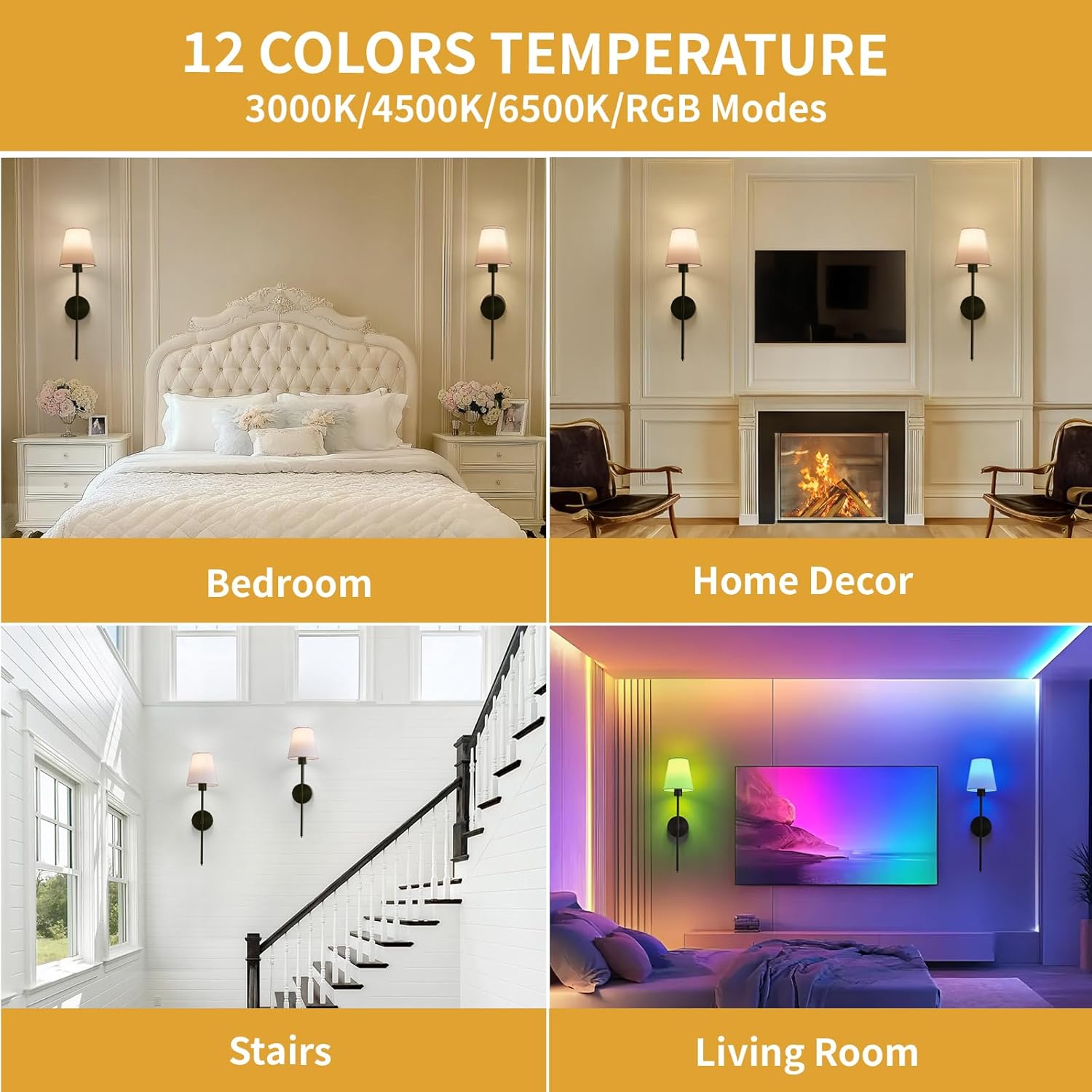 Wall sconces Set of Two Battery Operated – Rechargeable Wireless Wall Lights with Remote, 13 Colors & Dimmable Detachable Bulbs, Black Wall Lamps for Bedroom, Living Room, Hallway, and Home Decor