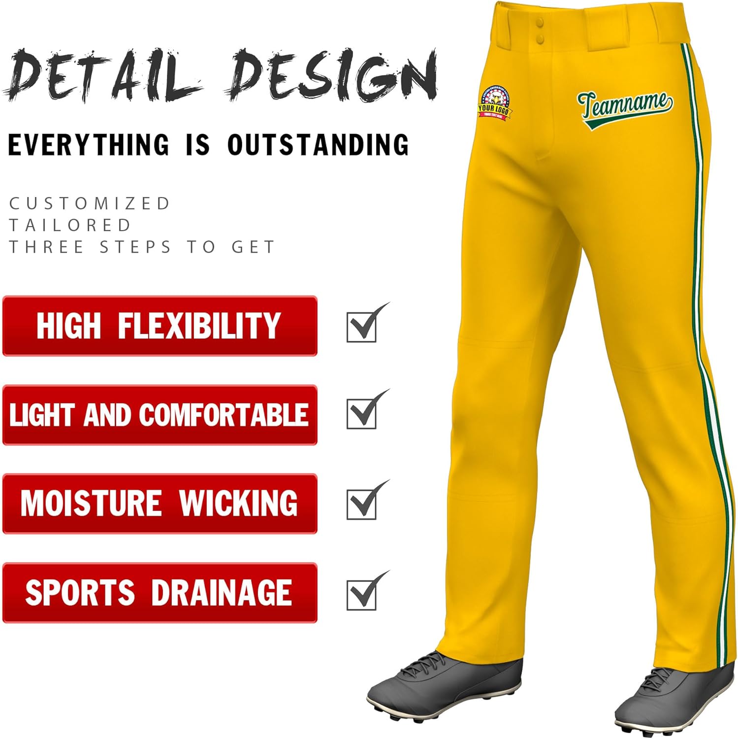 KXK Custom Full Length Baseball Pant with Knit-in Pinstripes Personalized Text or Logo/Adult Size/Multiple Colors