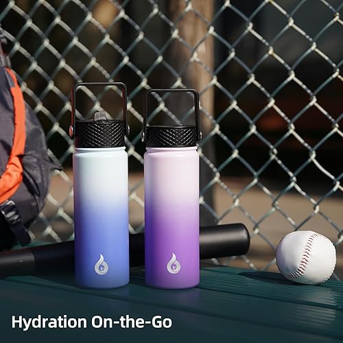 Miniatura 2 de BJPKPK - Botellas de agua aisladas con tapa de popote, botella de agua de acero inoxidable de 27 onzas con 3 tapas, termo de metal libre de BPA a