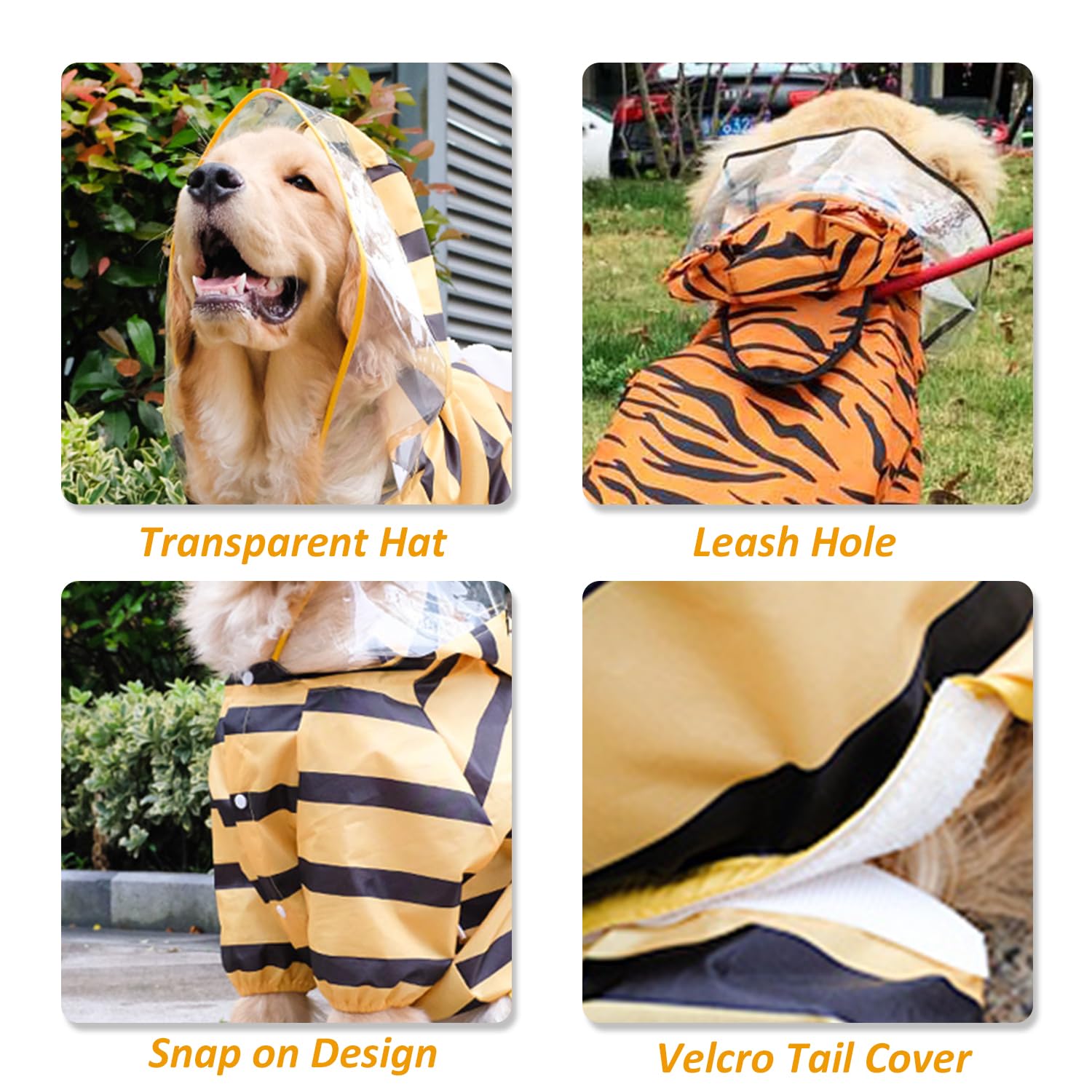 Large Dog Raincoat, Full Coverage Dog Rain Coat Hoodie, Animal Shape Waterproof Rainwear Jacket for Medium Large Dogs_3XL(Bee) - Image 3