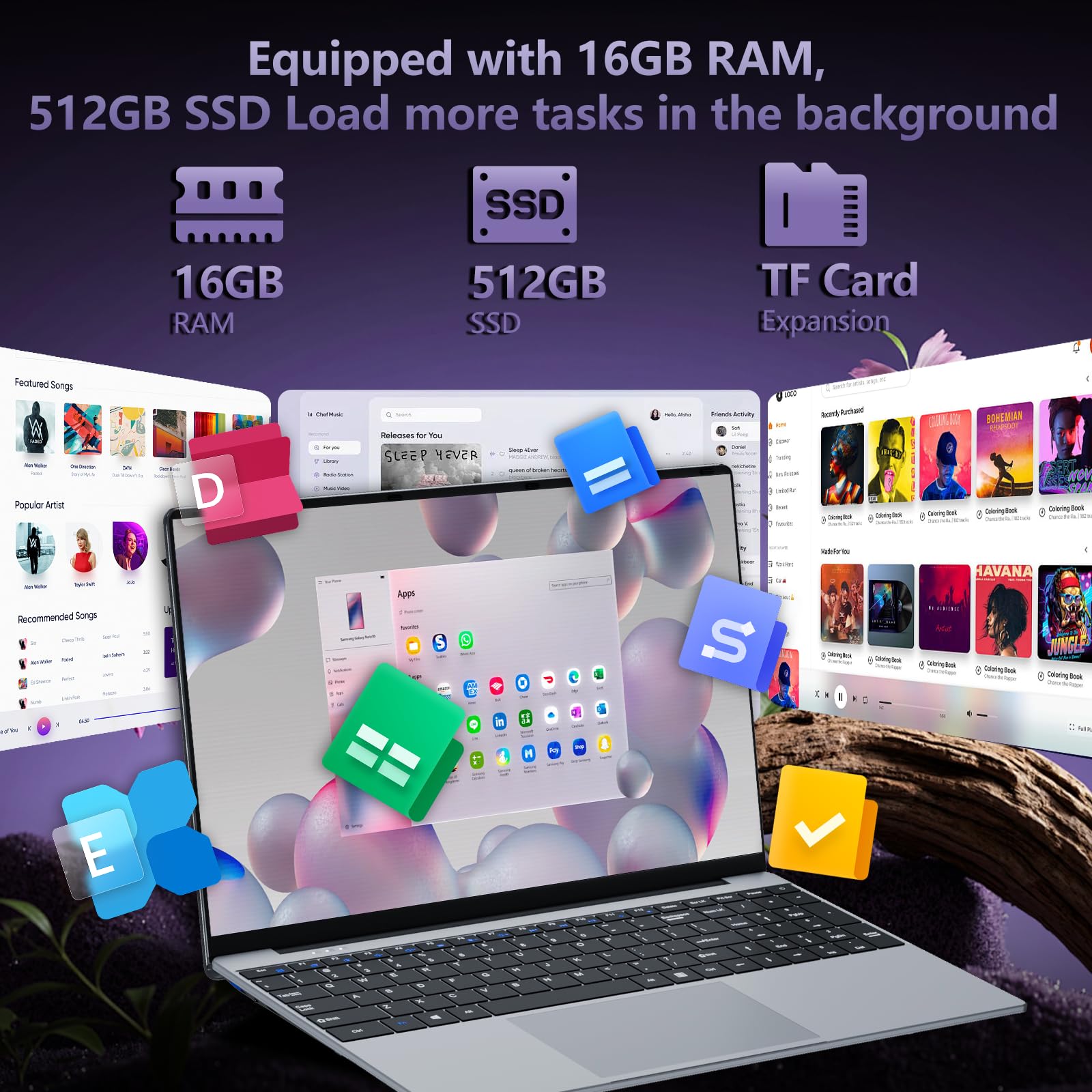 Ordinateur Portable de 15,6 Pouces avec Processeur Core i5 7Y54 (Jusqu'à 3,2 GHz), 16Go RAM et 512Go SSD, Win 11 Pro PC Portable 1920*1080 IPS FHD Écran, Laptop avec clavier rétroéclairé USB3.0 HDMI - 5