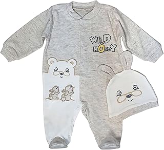 سالوبيت بكباسين بأكمام طويلة مع طاقية مطرزة برسمة أرنب للأطفال الرضع والأطفال الصغار من بيبي شورا