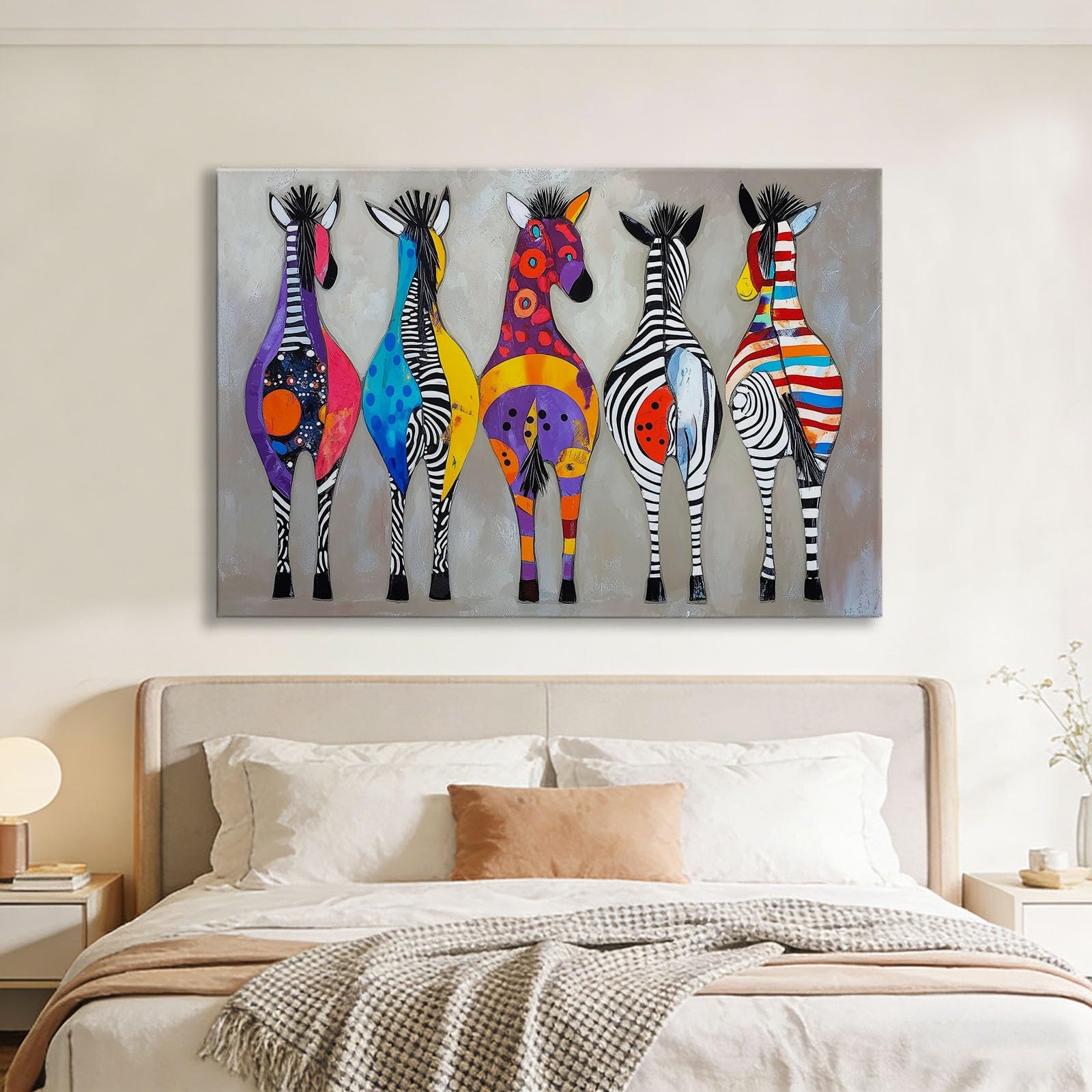 90 x 60 cm Wohnzimmer Deko Tiere Zebra Graffiti Kreativ Pop Art Wandbild Kunstdruck auf Leinwand Bild Schlafzimmer über Bett Room Kinderzimmer Decor, Vlies Wandbild Kunstdruck Wanddeko