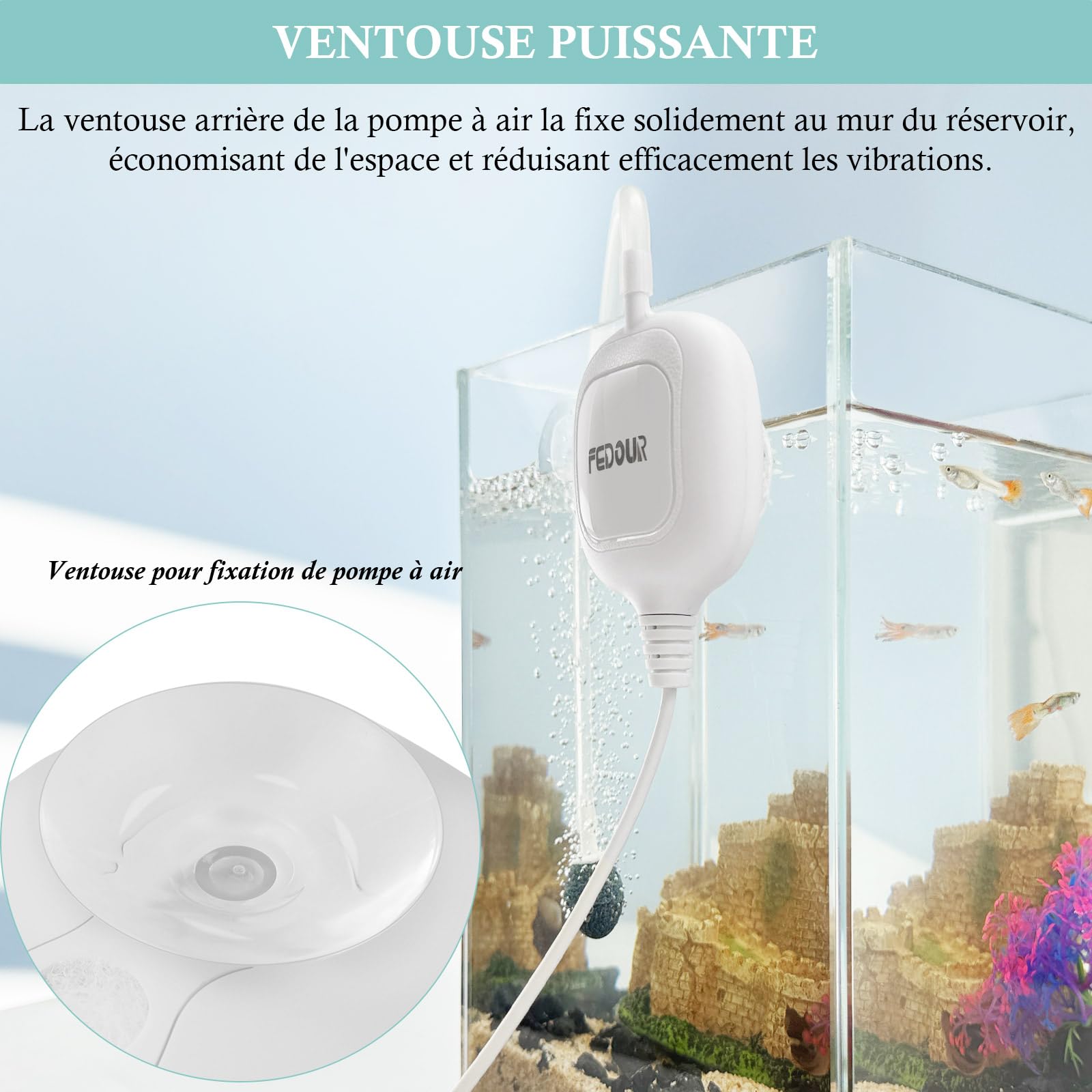 FEDOUR Mini Pompe à Air pour Aquarium, Nano Aérateur D'Aquarium Ultra Silencieux, Bulleur D'Aquarium pour Aquarium Betta Jusqu'à 35L, Bocal à Poissons