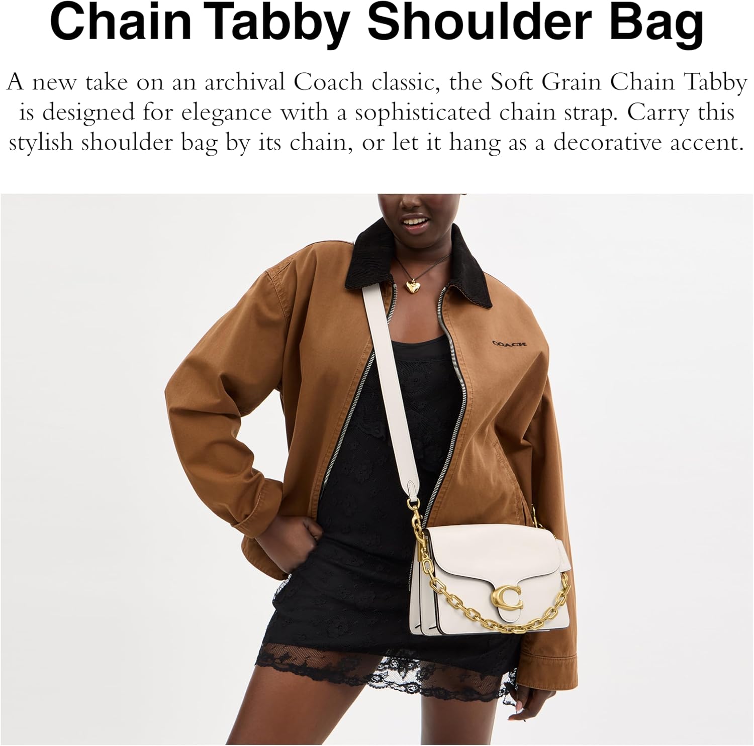 COACH Womens Chain Tabby Shoulder Bag Chalk One Size - Image 2