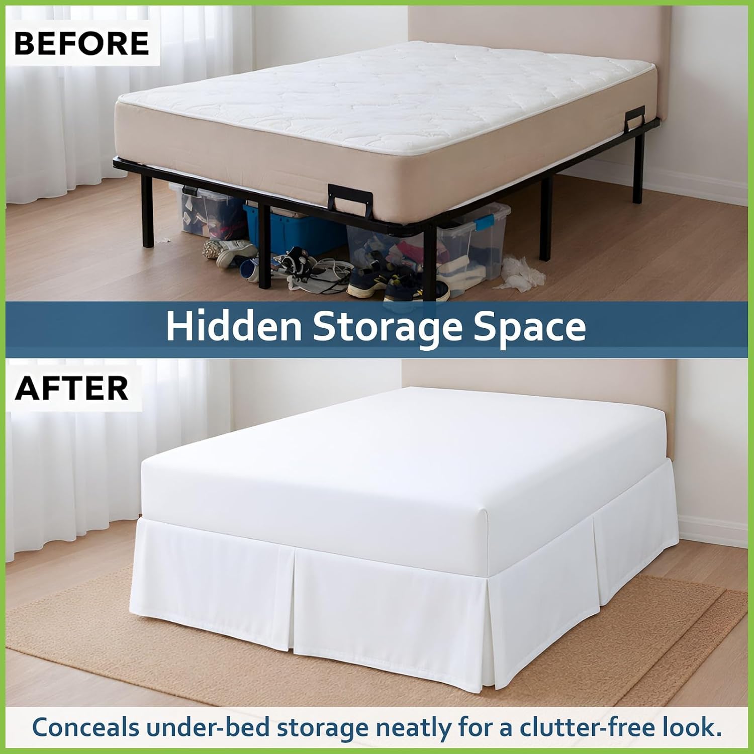 Box Pleated Styling Dust Ruffled Easy Fit Tailored Drop, Luxury Bedding Wrinkle, Fade, Stain Resistant 1800 Ultra-Soft Microfiber Box Pleated Bed Skirts Queen 25 Drop, White Solid