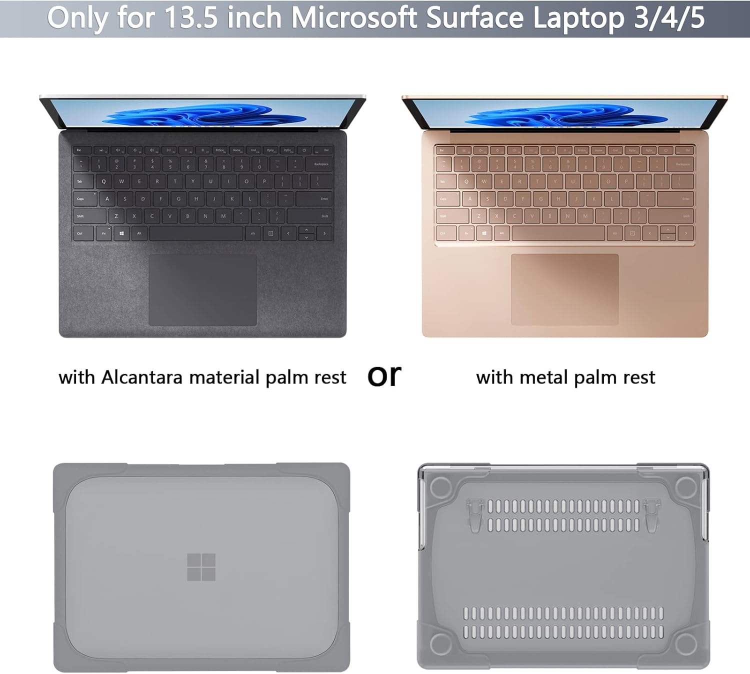 Batianda Heavy Duty Case for 13.5" Microsoft Surface Laptop 5 4/3 with Metal Palm Rest,Shockproof Protective Cover with Fold Kickstand for Enhanced Durability & Keyboard Cover Screen Protector, Gray - Image 2