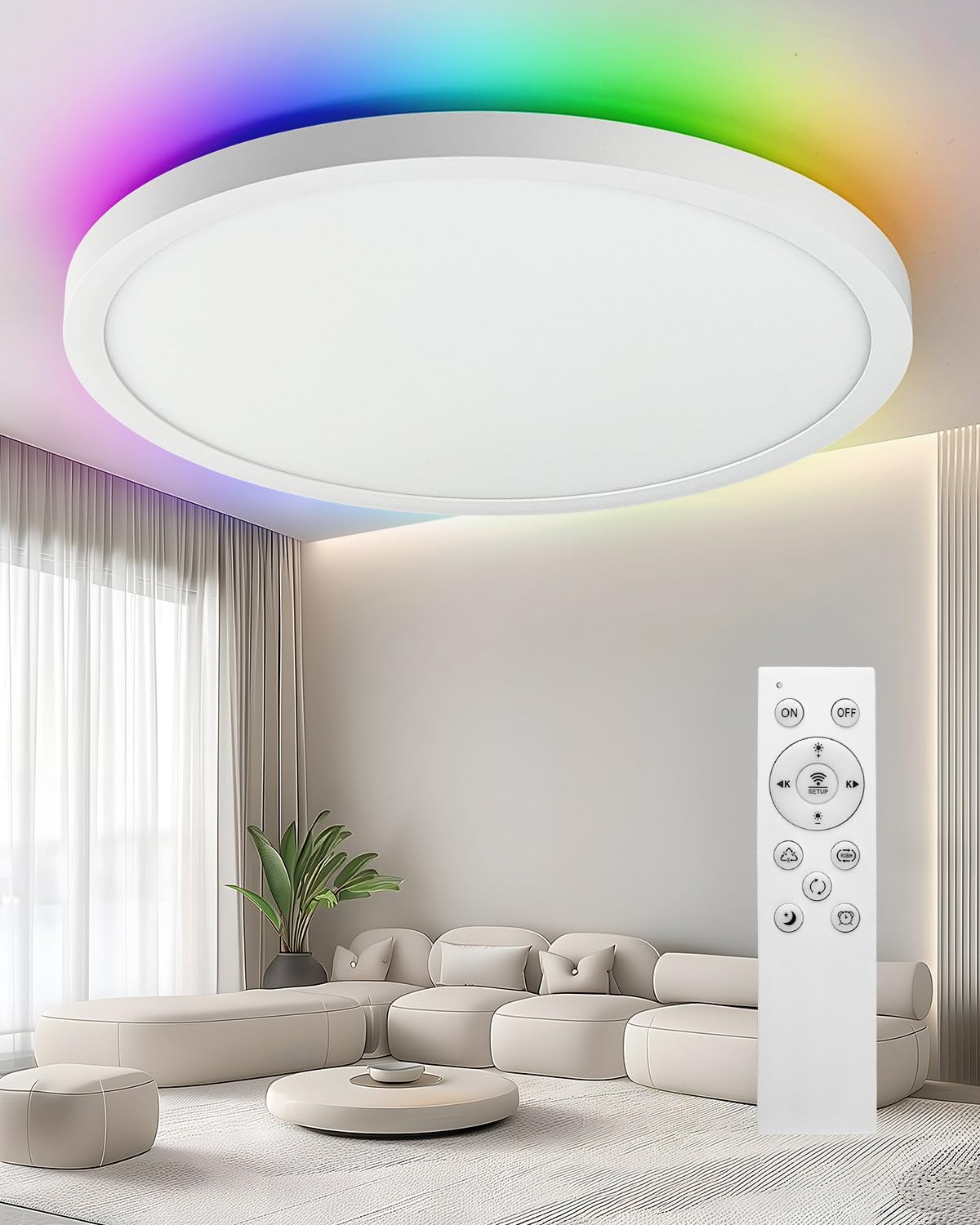 Lámpara de Techo LED 30cm con RGB, Clase A, 24W 2400LM, Control por App/Alexa/Google, Mando a Distancia, IP54, Certificaciones CE/FCC/RoHS, para Baño, Dormitorio, Sala de Estar