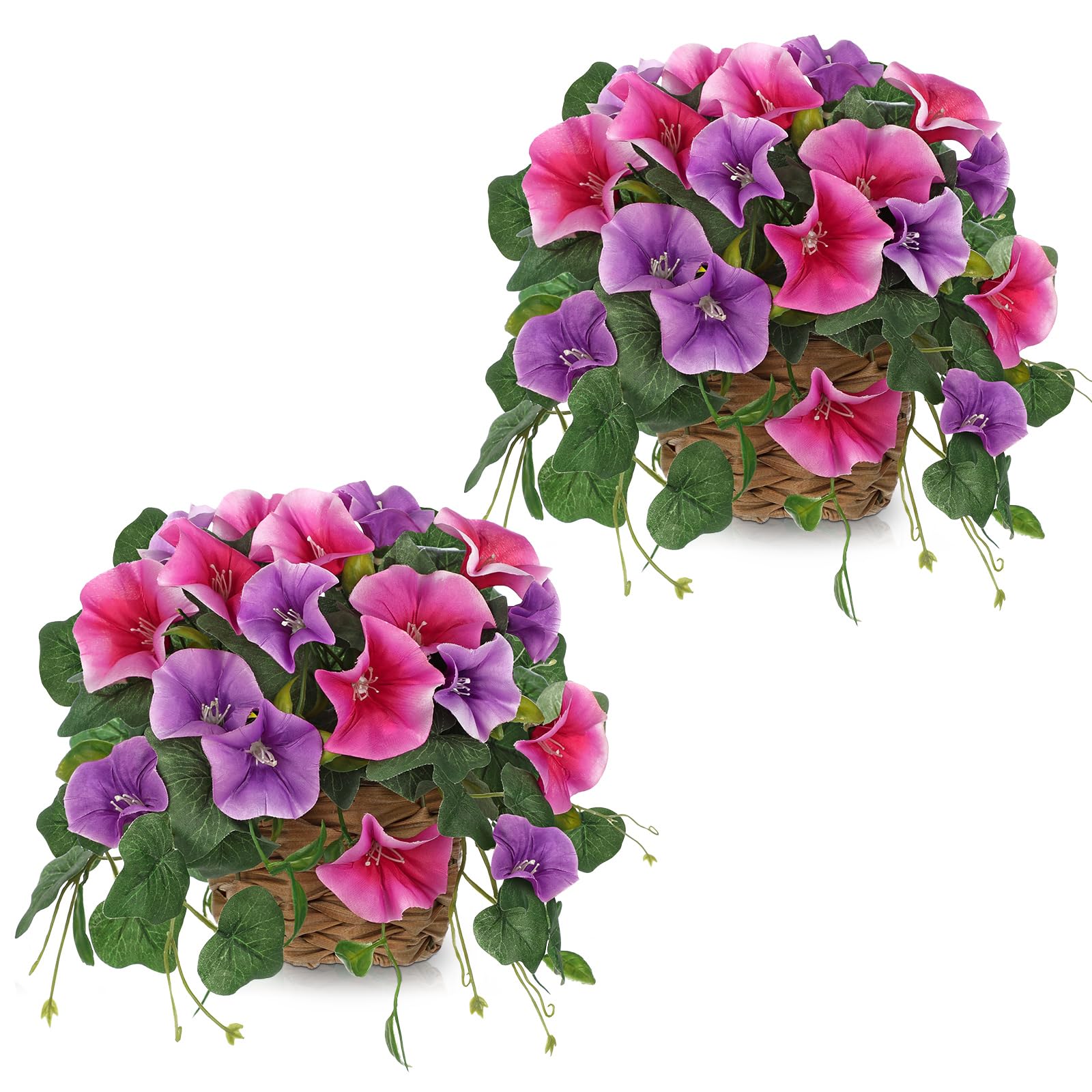 Arborus 2 PCS Artificial Flowers Spring Artificial Flowers in Pot 21 cm Artificial Petunias Red Spring Flowers Silk Flowers Aesthetic Decoration Decorative Flowers for Living Room Bathroom Dining Room