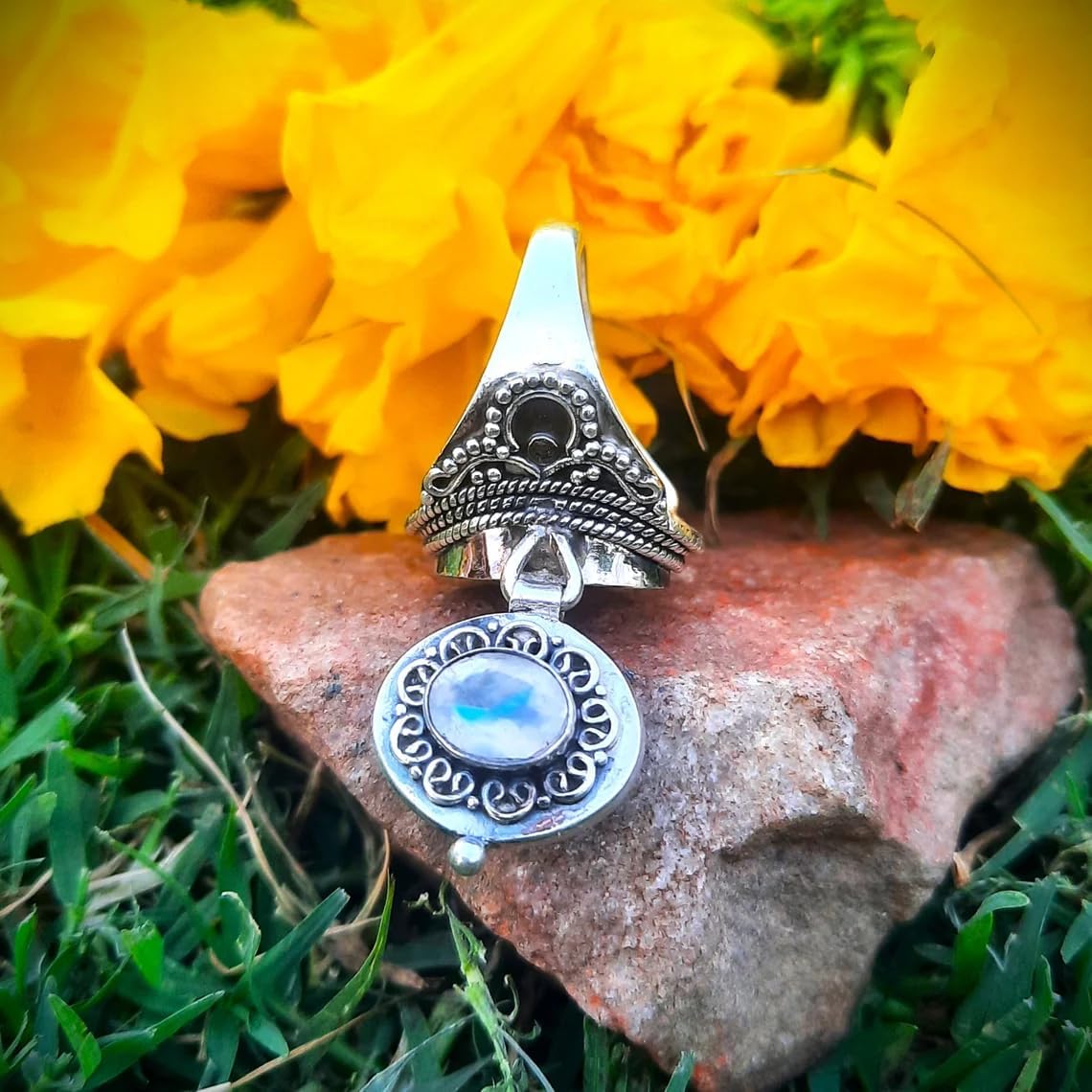 Handmade Moonstone Poison Ring 925 Sterling Silver Plated - Elegant June Birthstone Secret Compartment Ring for Women, Unique Gift Idea
