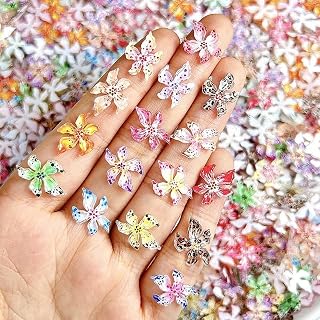 100PCS Flower Nail Charms, 3D Hawaii Flower for Nail Art Soft Resin Hibiscus Floral Nail Art Rhinestones, Mixed Flowers Charms for Acrylic Nails Design DIY Supplies
