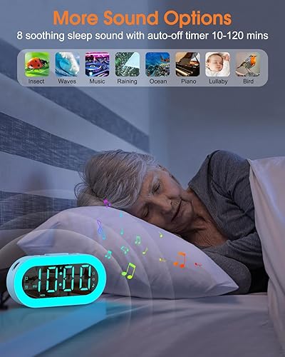 Miniatura 5 de Reloj despertador con luz nocturna, pequeño reloj despertador para mesita de noche, reloj despertador con puertos USB, atenuador de 0 a 100%,