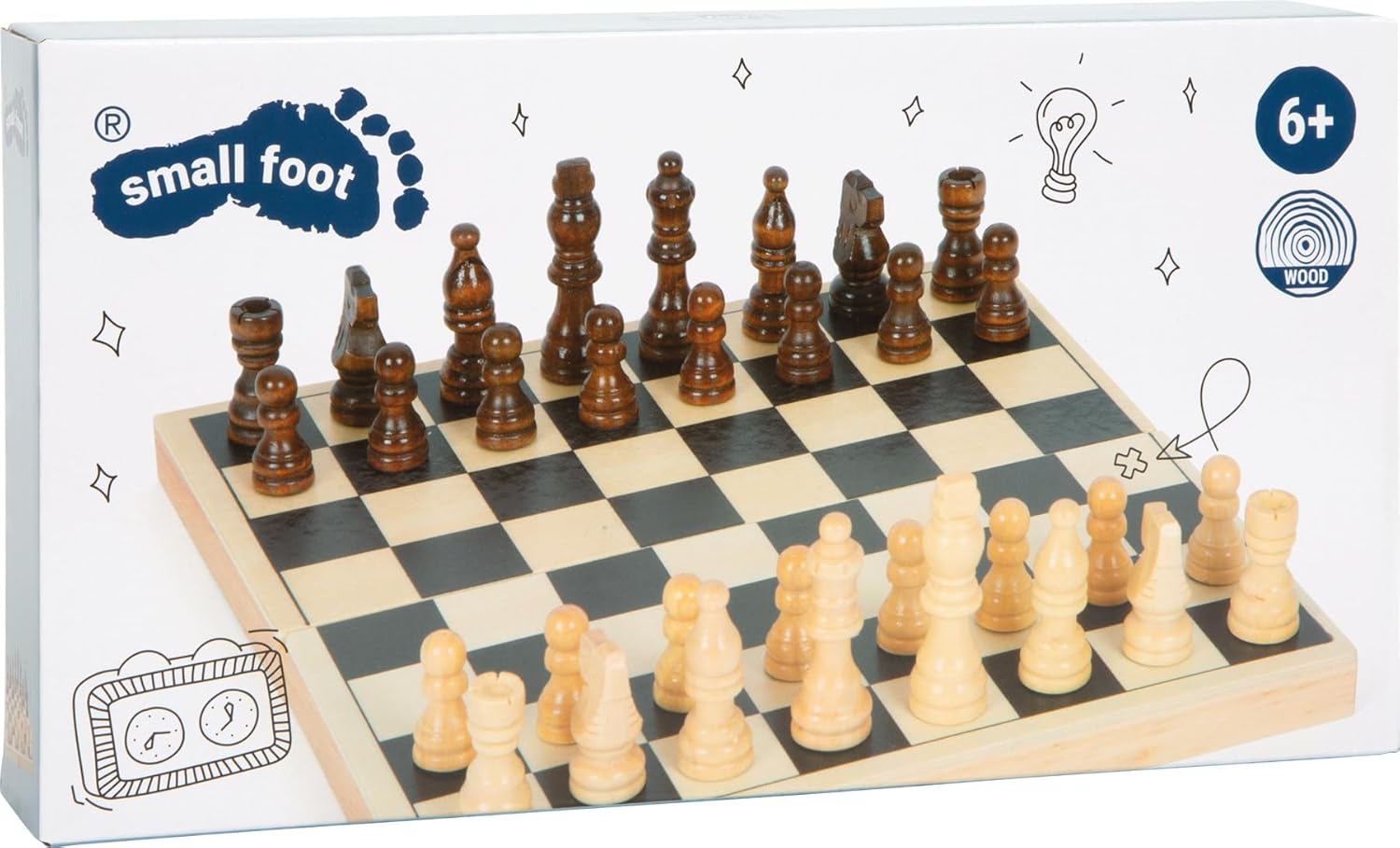 Small Foot Wooden Travel Chess Set, Folding Wooden Cassette with 32 Pieces, from 6 Years, 2044