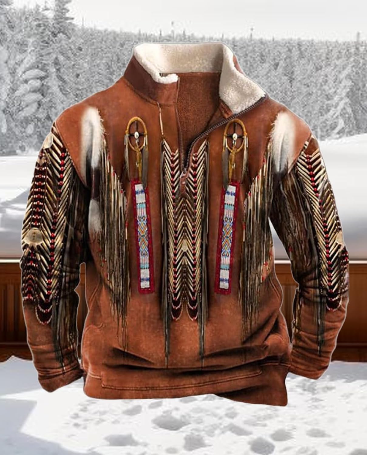 Western Sweatshirts for Men Aztec Cowboy Vintage Graphic Fleece Hoodie Mens Quarter Zip Pullover Country Jacket - Image 6