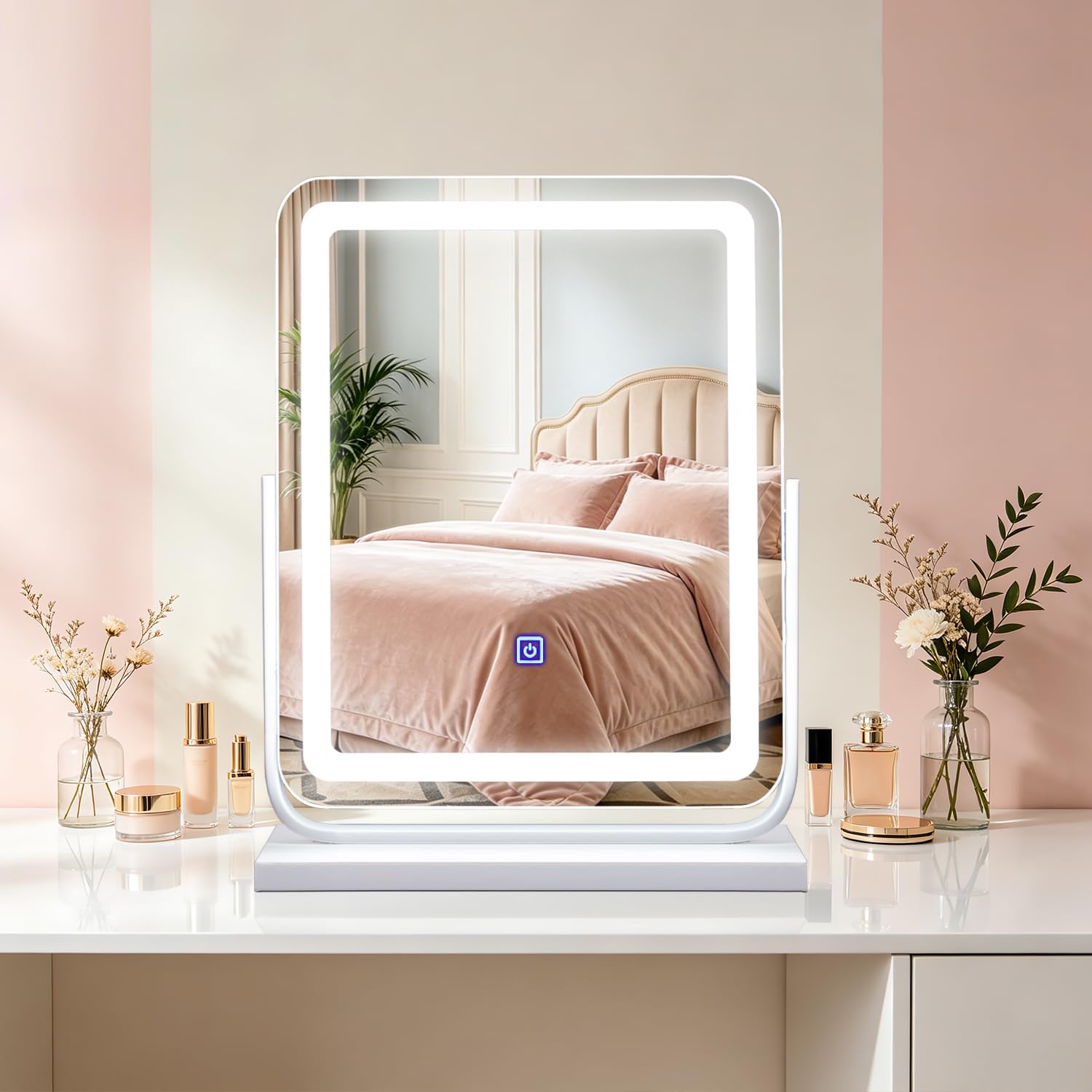 MantoLite Specchio cosmetico, dotato di illuminazione a tre livelli, girevole a 360 gradi e specchio cosmetico da tavolo dimmerabile, adatto per camere da letto e bagni.