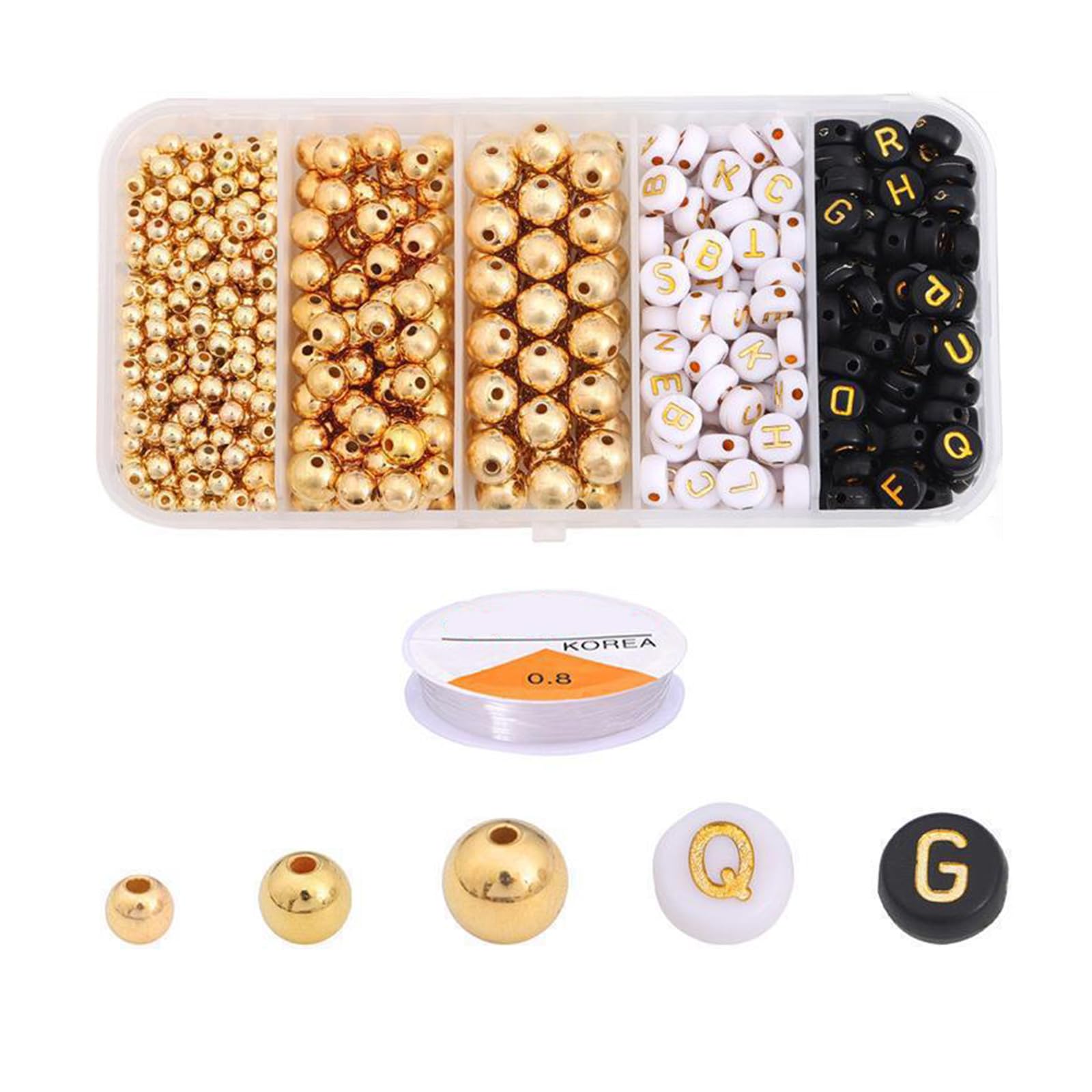 Carotoe H Resin Beads Wit Hole Round Spacer Beads Letter Craft Jewelry Making Supplies Gold Round Spacer