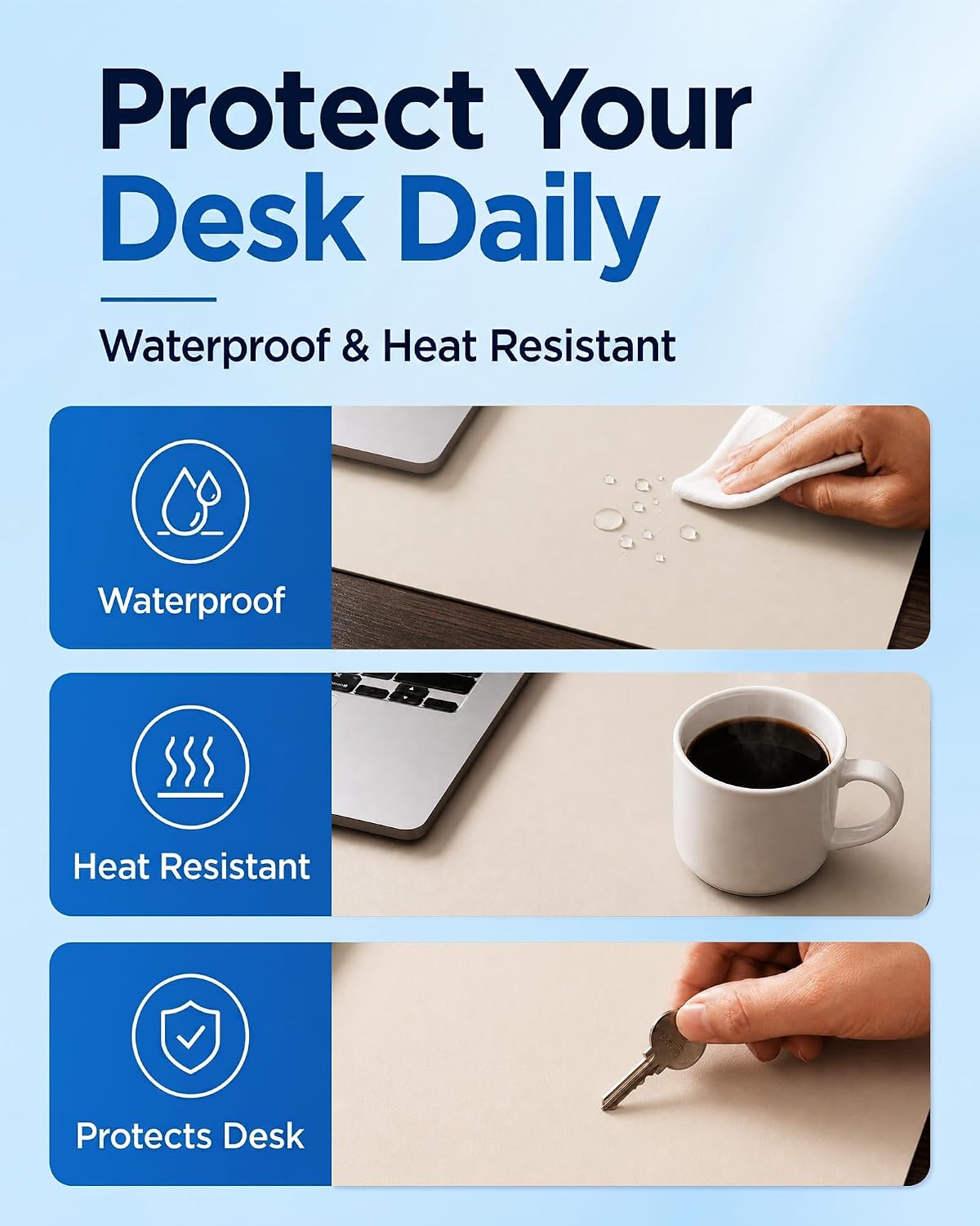 Aothia Dual-Sided Desk Mat, FSC Cork & PU Leather Desk Pad, Large Mouse Pad & Writing Surface for Daily Workspace Setup, Non-Slip Waterproof Desk Protector - 35.4" x 15.7", Cream image 5