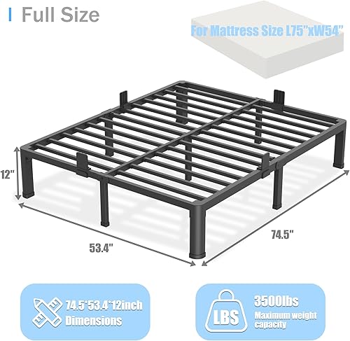 Miniatura 59 de Base de cama de tamaño matrimonial de 18 pulgadas con patas de esquina redondas, tapón deslizante de colchón, plataforma de metal resistente de 3500