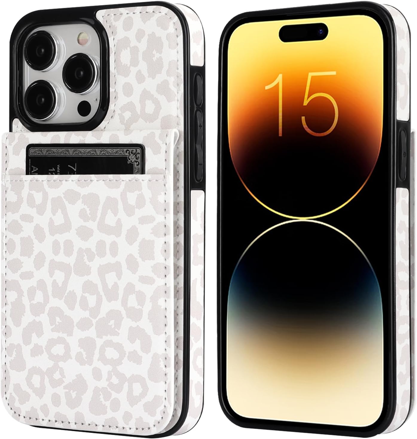 Vaburs Compatible with iPhone 15 Pro Max Case Wallet with Credit Card Holder, White Leopard Cheetah Pattern Flip Premium PU Leather Magnetic Closure Shockproof Protective Cover 6.7" - Image 3