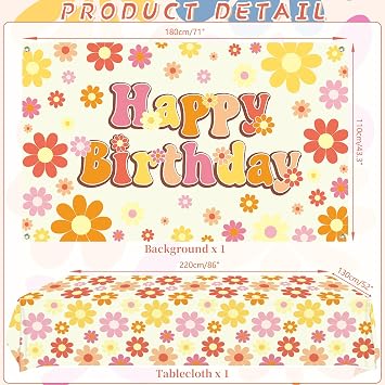 Daisy Birthday Party Decorations - Daisy Party Supplies including Backdrop, Plate, Cake Topper, Cup, Napkin, Balloon, Tablecloth - Serves 20 (BJ)