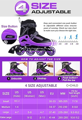 Miniatura 3 de PAPAISON Patines en línea ajustables para niños y adultos con ruedas completamente iluminadas, patines de ruedas para exteriores para niñas y niños