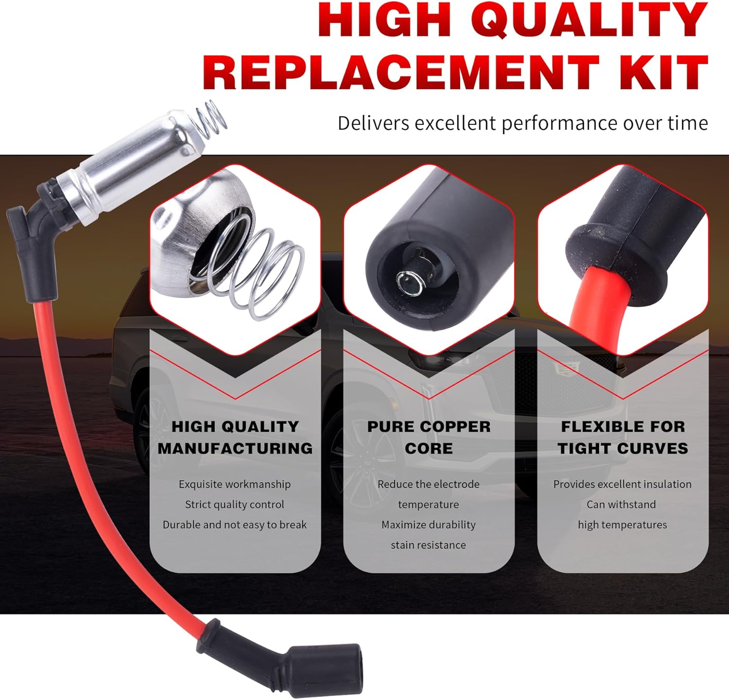 41110 Iridium Spark Plugs & M8-48322 High Performance Spark Plug Ignition Wire fit for Chevy GMC,5.3 6.0L 6.2L GMC Savana Sierra Yukon Cadillac Escalade,Chevy Avalanche Tahoe V8 truck