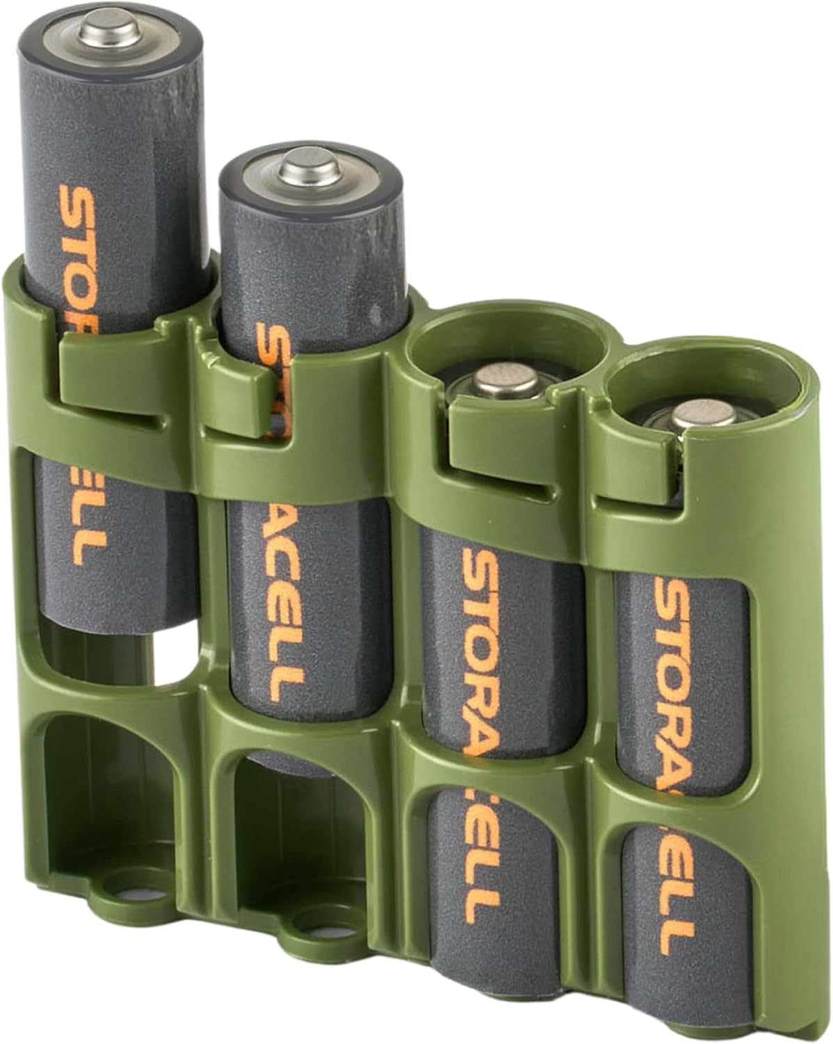 Storacell by Powerpax Slimline AA Battery Storage Caddy, Military Green - Holds 4 Batteries (Not Included)