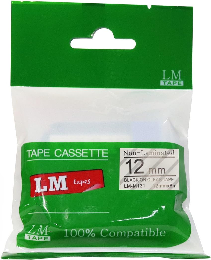 6/Pack LM Tapes - Premium Compatible 1/2" (12mm) Black on White M Series P-Touch Tape, Replaces M231