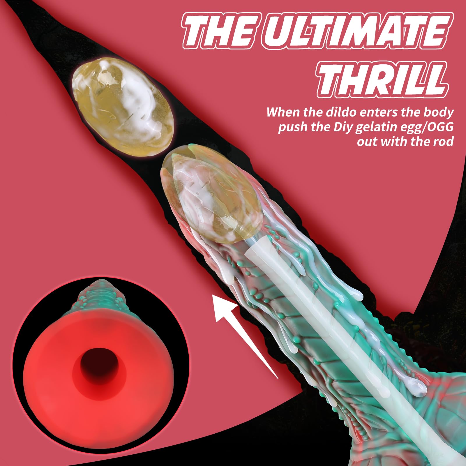 20cm Nothosaur Audrey II Spur Ovipositor Dildo mit Gelatine-Ei-Formen, Fantasy Alien Sexspielzeug für Frauen Männer Paare Transgender, Toy Plug Dilos Männer, M