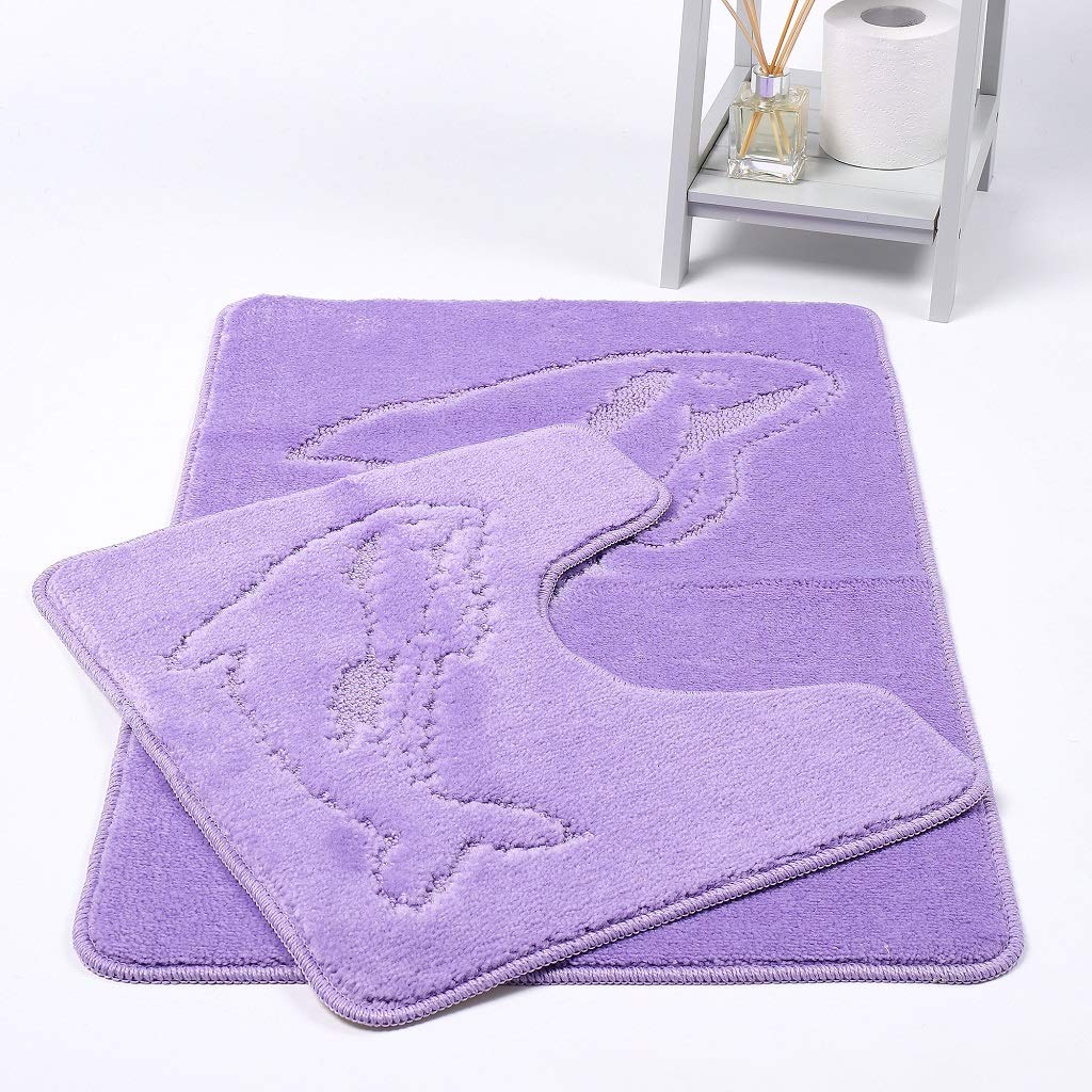 Ehd Lilac Dolphin Design 2 Piece Bath Mat And Pedestal Mat Sets Non Slip Water Absorbent Bathroom Rugs (Lilac)