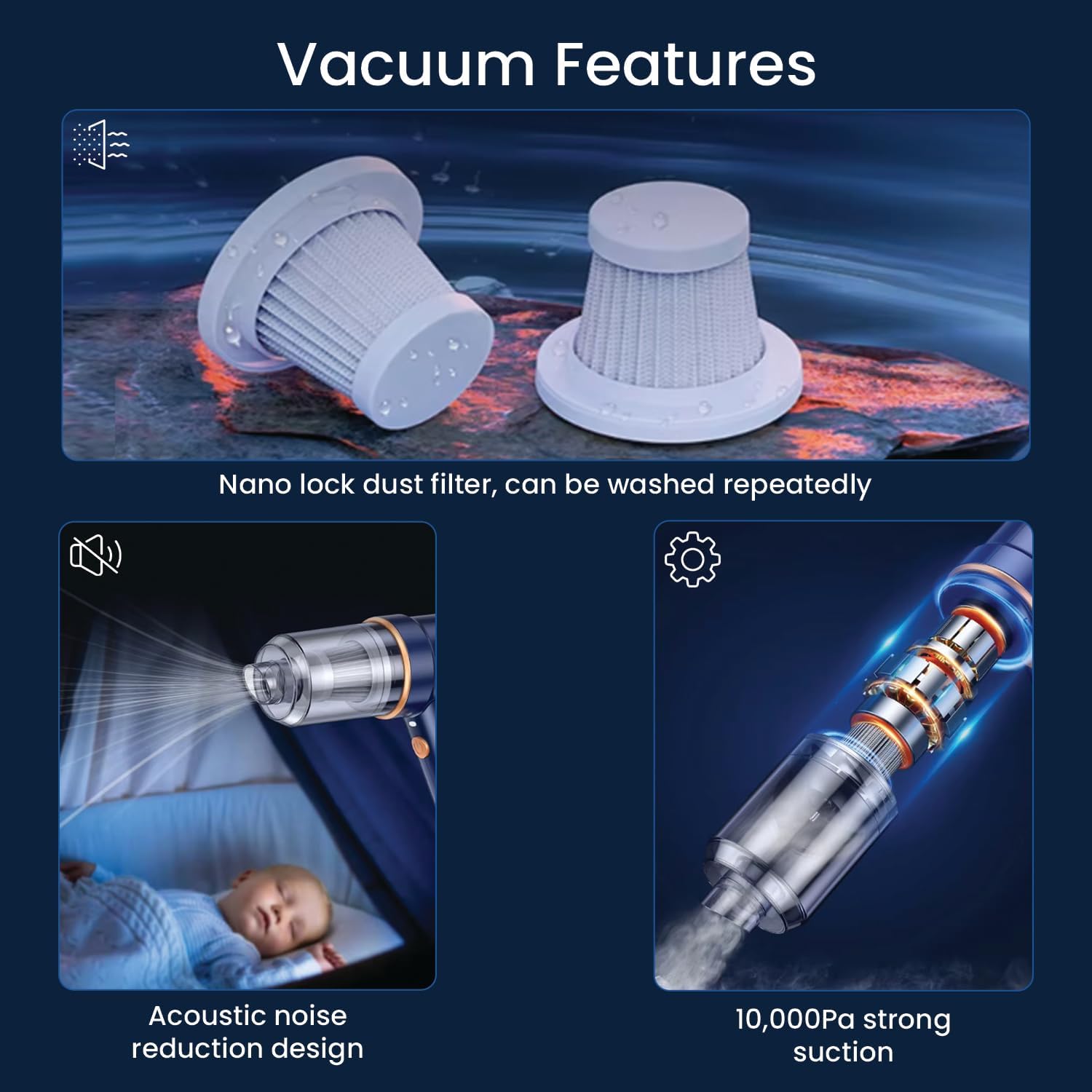 VIMALIFE 10000Pa Cordless Car Vacuum Cleaner & Air Duster, Powerful Handheld Auto Vacuum, 42000RPM Motor, LED Light, Type-C Fast Charge, Washable Filter, 5 Multi-Nozzles for Home, Car, Pet Hair, Blue