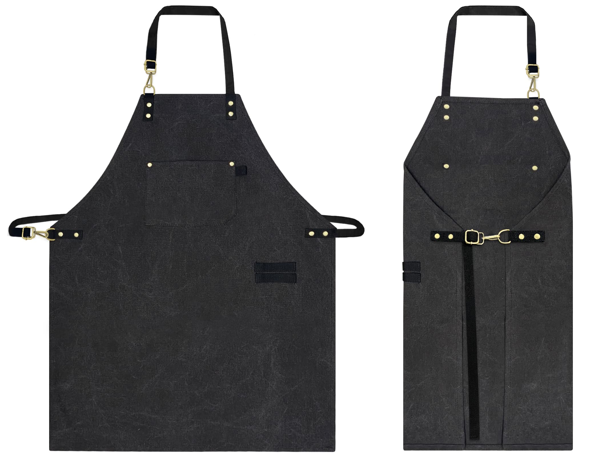 Ablieve Canvas Black Chef Apron for Unisex with Adjustable Straps and Large Pockets Apron For Women and Men
