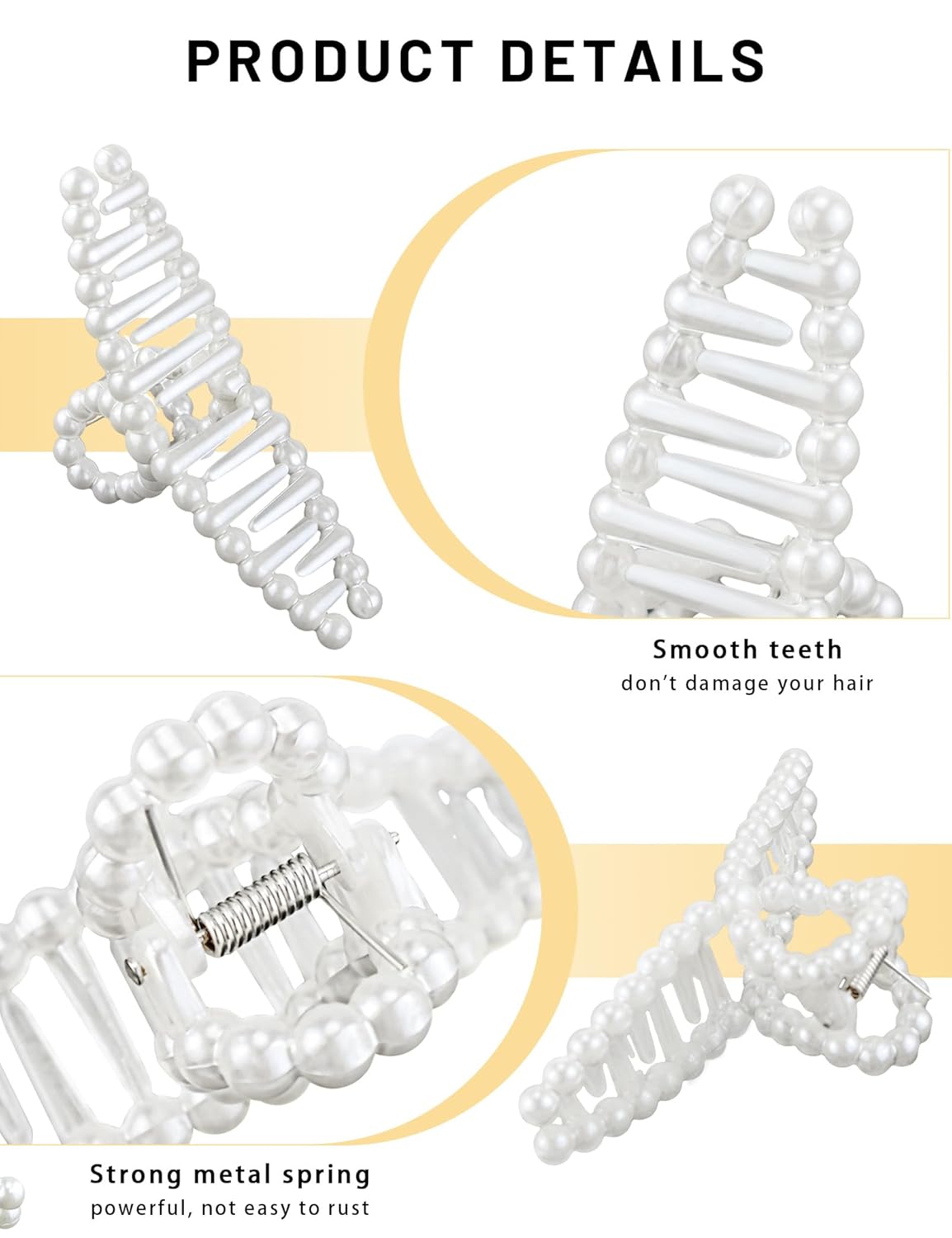 6 PCS Large Pearl Hair Claw Clips for Women Girls, Strong Hold Non-Slip Jaw Barrettes for Thick Hair, Wedding Styling Gift Accessories (6 Size) - Image 3