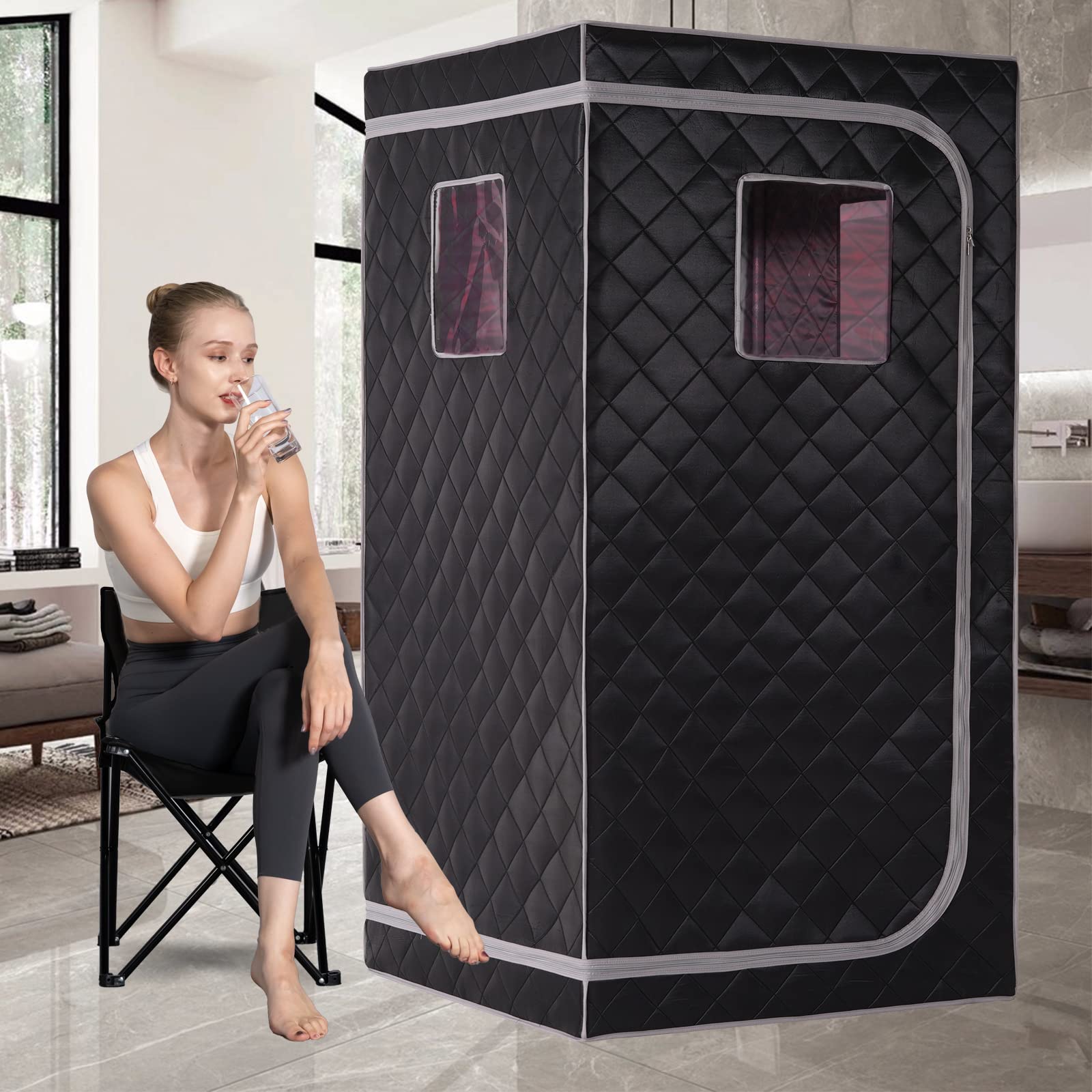 Smartmak Portable Infrared Home Sauna, Full Size Personal Sauna Spa, Indoor Saunas with Heating Foot Pad and Upgraded Chair for Relaxation?33.9