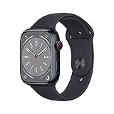 Apple Watch Series 8 (GPS + Cellular, 45mm) Smartwatch - Aluminiumgehäuse Mitternacht, Sportarmband Mitternacht - Regular. Fitnesstracker, Blutsauerstoffund EKGApps, Wasserschutz GPS + CELLULAR 45mm - Armband für 140–220 mm Umfang Aluminium: Mitternacht